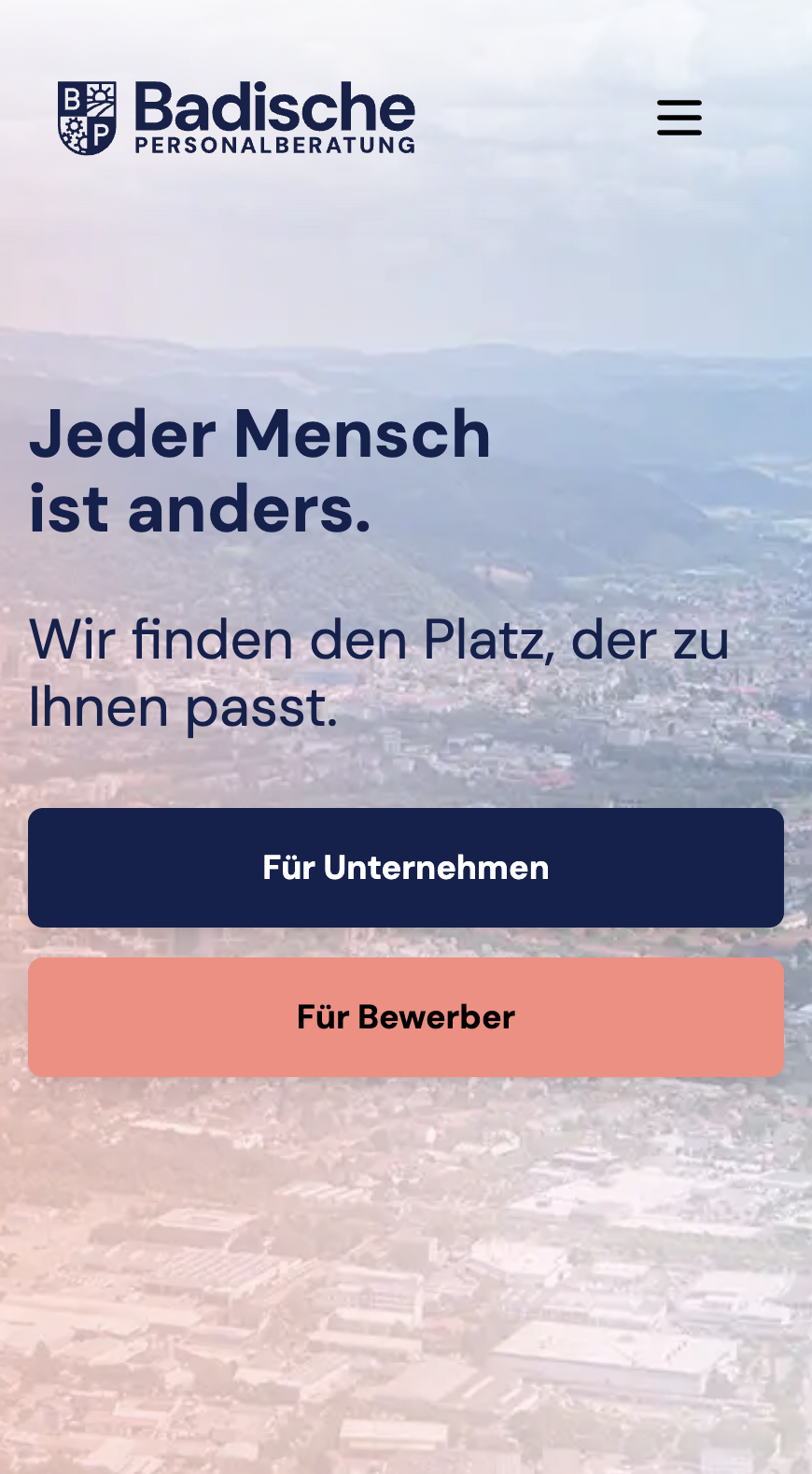 Das Bild zeigt einen Mobile Screenshot der vorgestellten Website