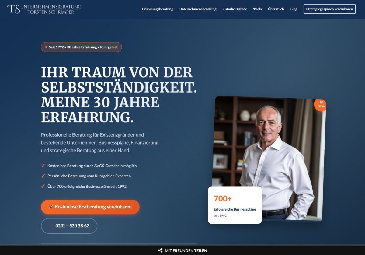Das Bild zeigt einen Desktop Screenshot der vorgestellten Website