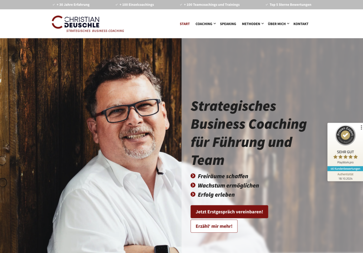 Das Bild zeigt einen Desktop Screenshot der vorgestellten Website