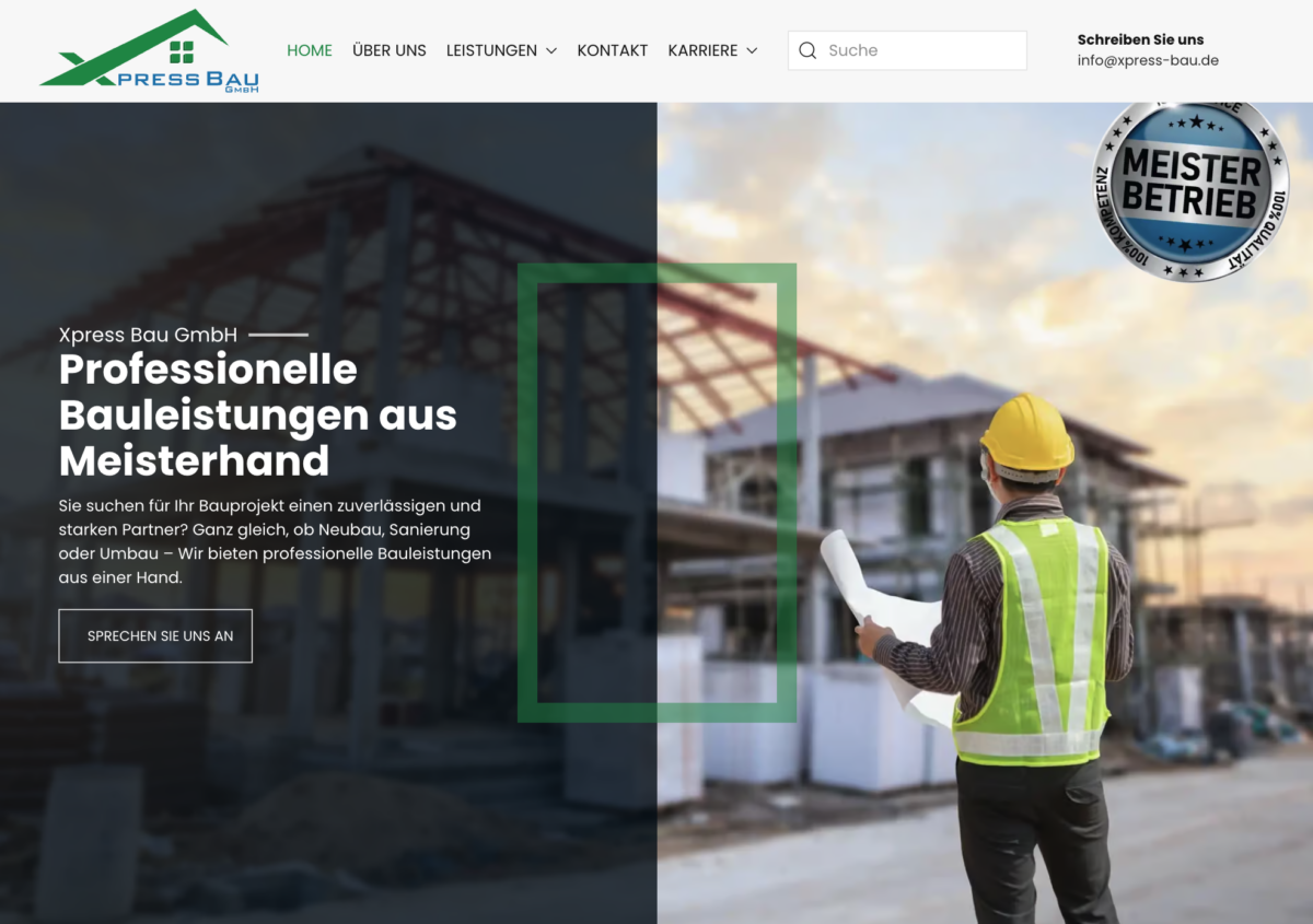 Das Bild zeigt einen Desktop Screenshot der vorgestellten Website