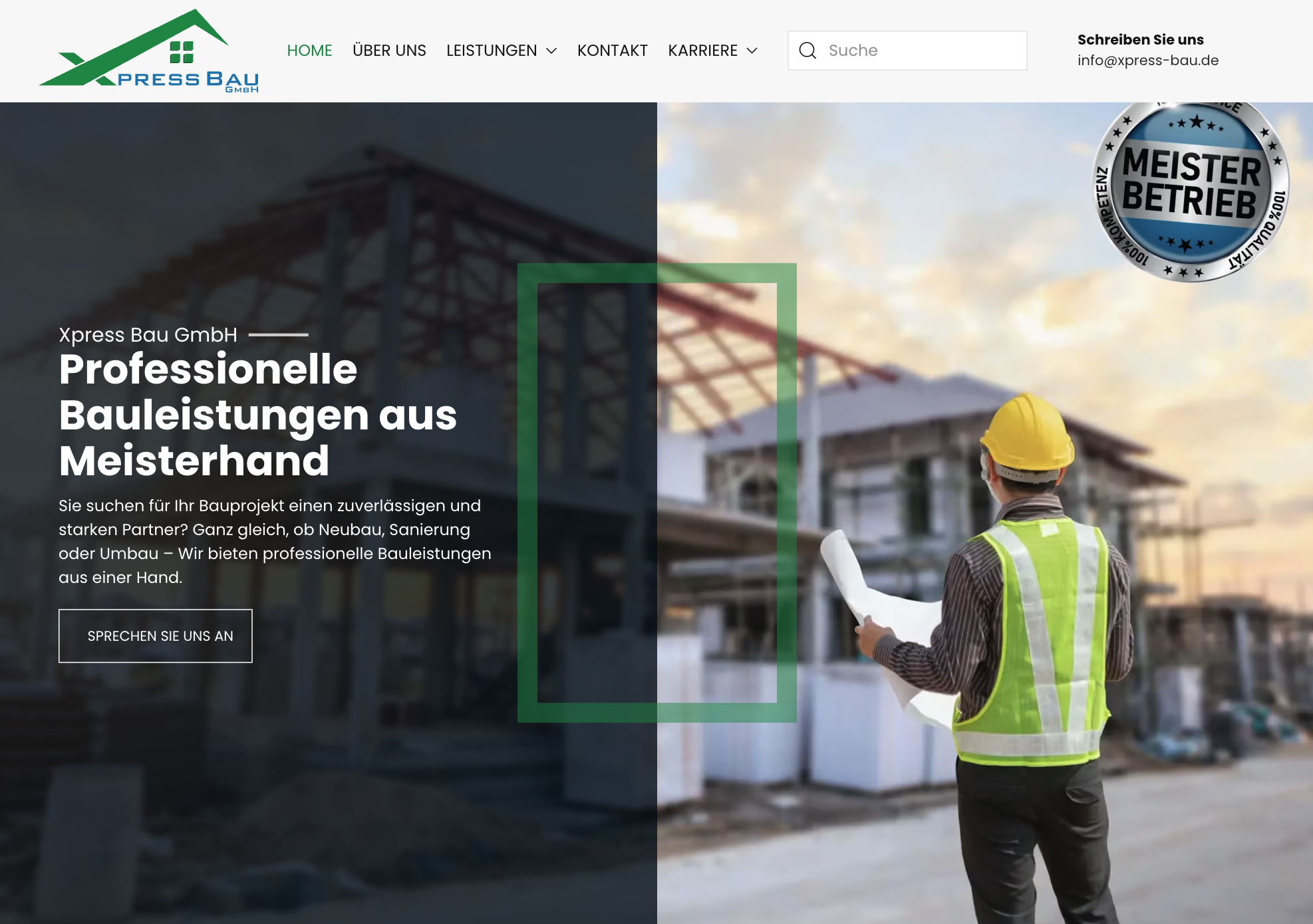 Das Bild zeigt einen Desktop Screenshot der vorgestellten Website