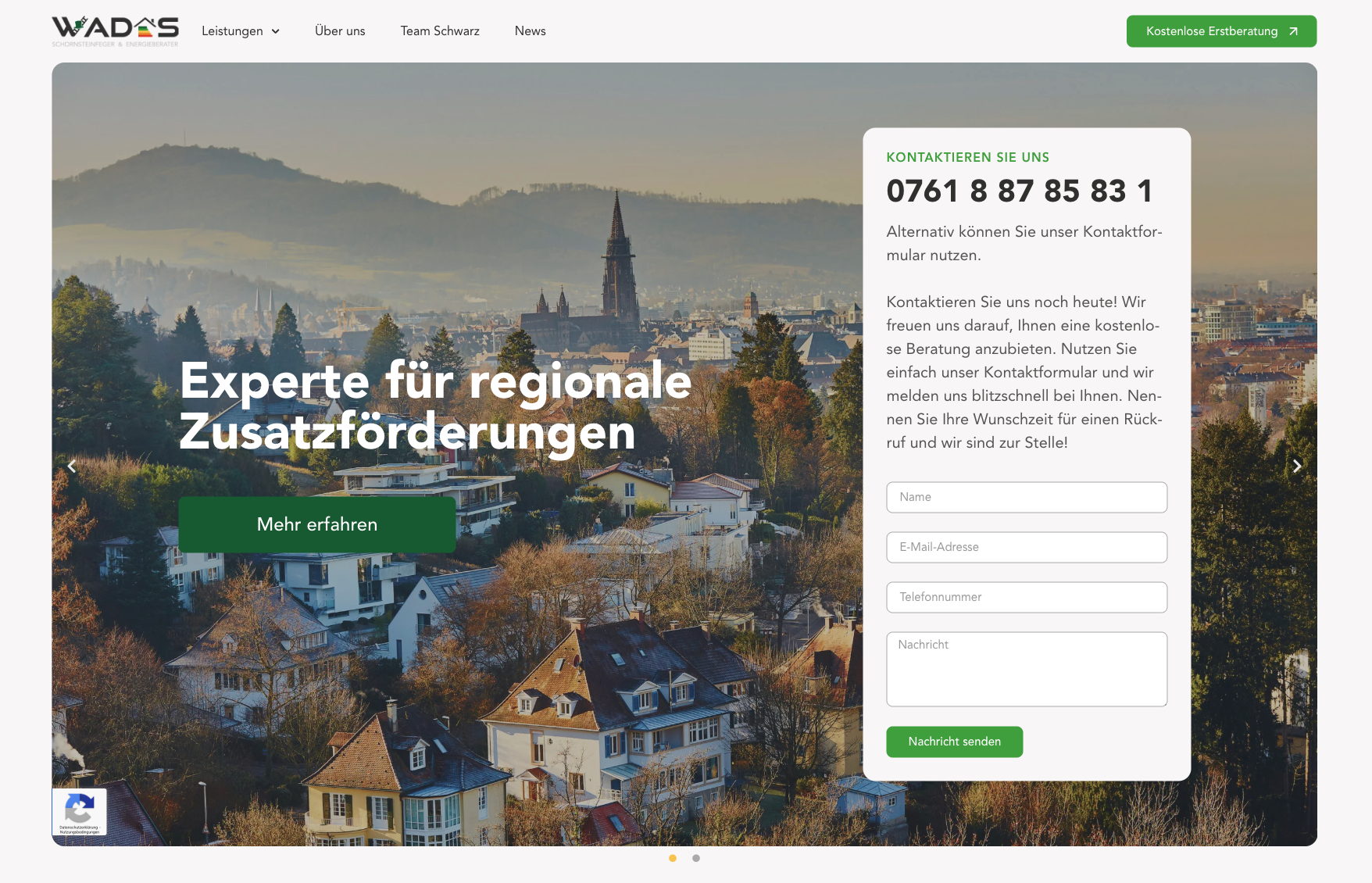 Das Bild zeigt einen Desktop Screenshot der vorgestellten Website