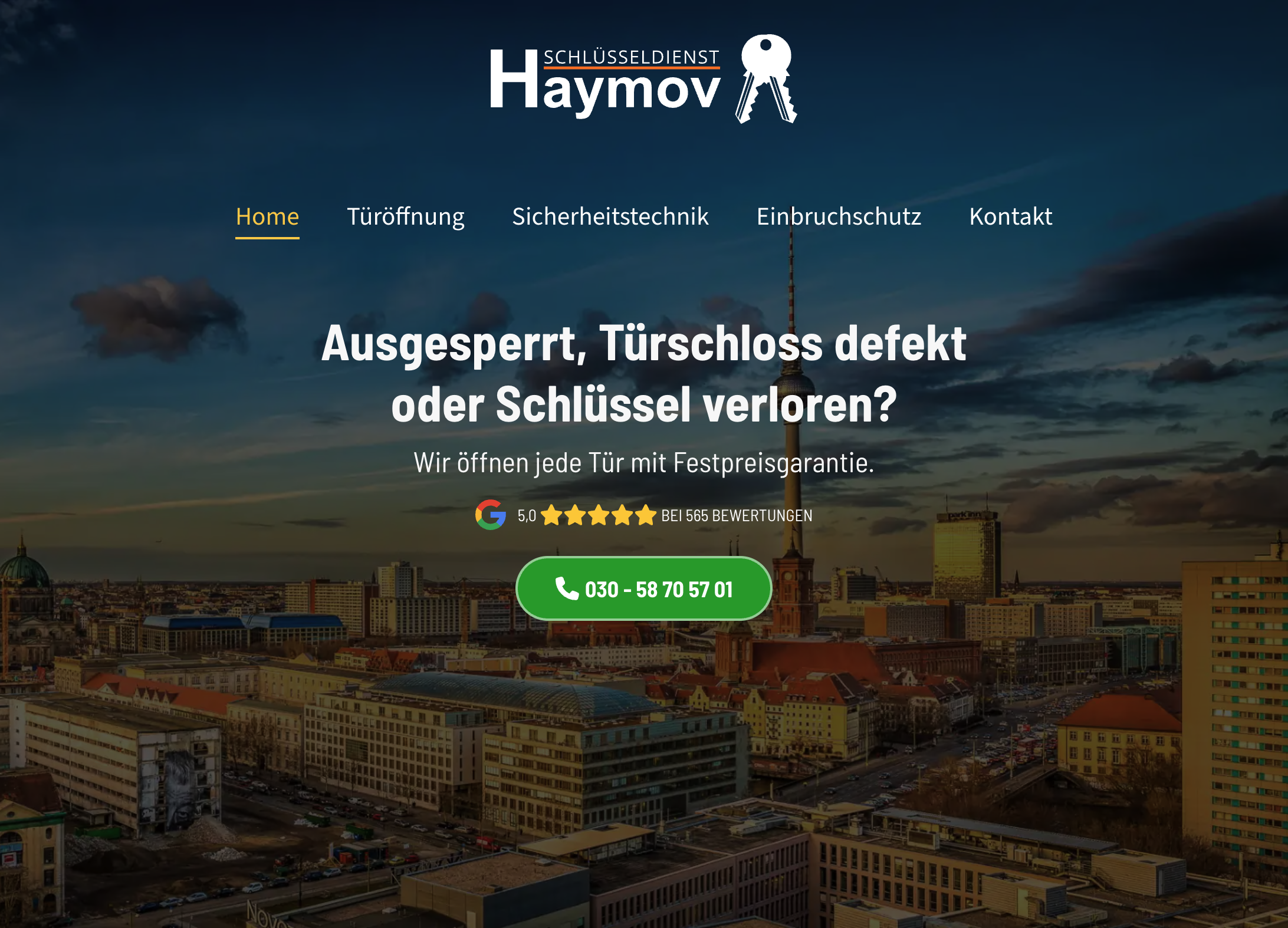 Das Bild zeigt einen Desktop Screenshot der vorgestellten Website