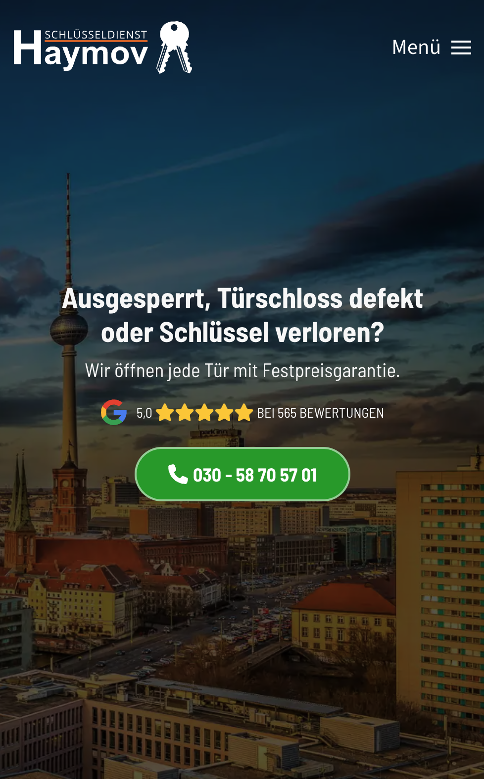 Das Bild zeigt einen Mobile Screenshot der vorgestellten Website