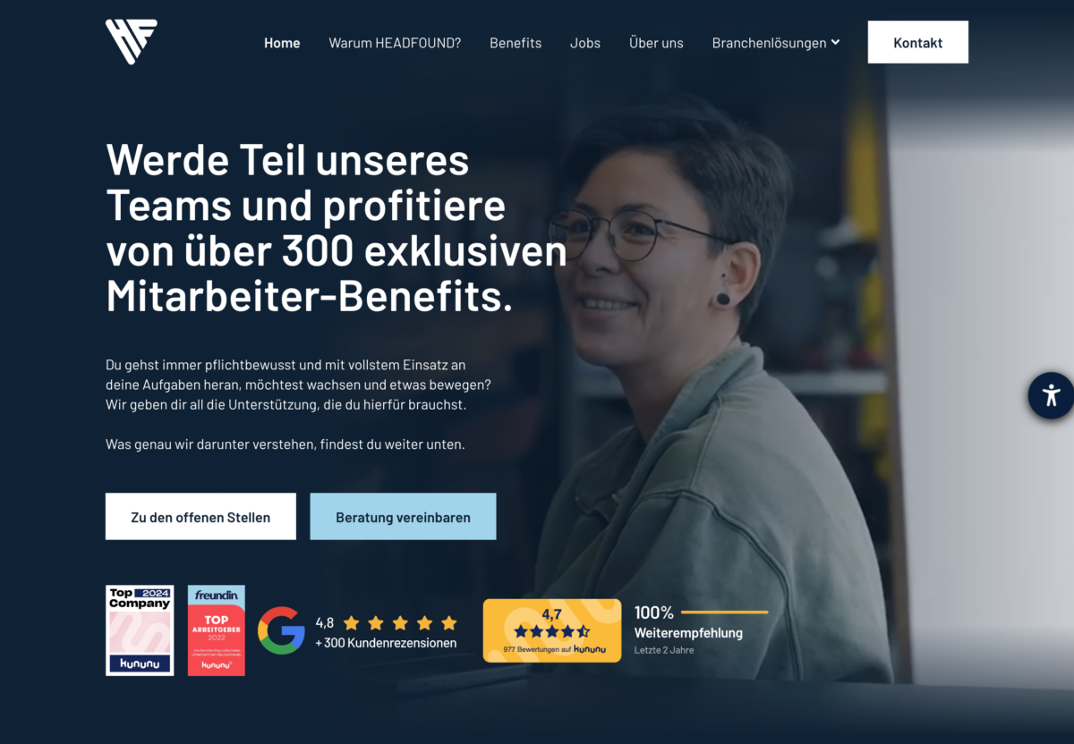 Das Bild zeigt einen Desktop Screenshot der vorgestellten Website