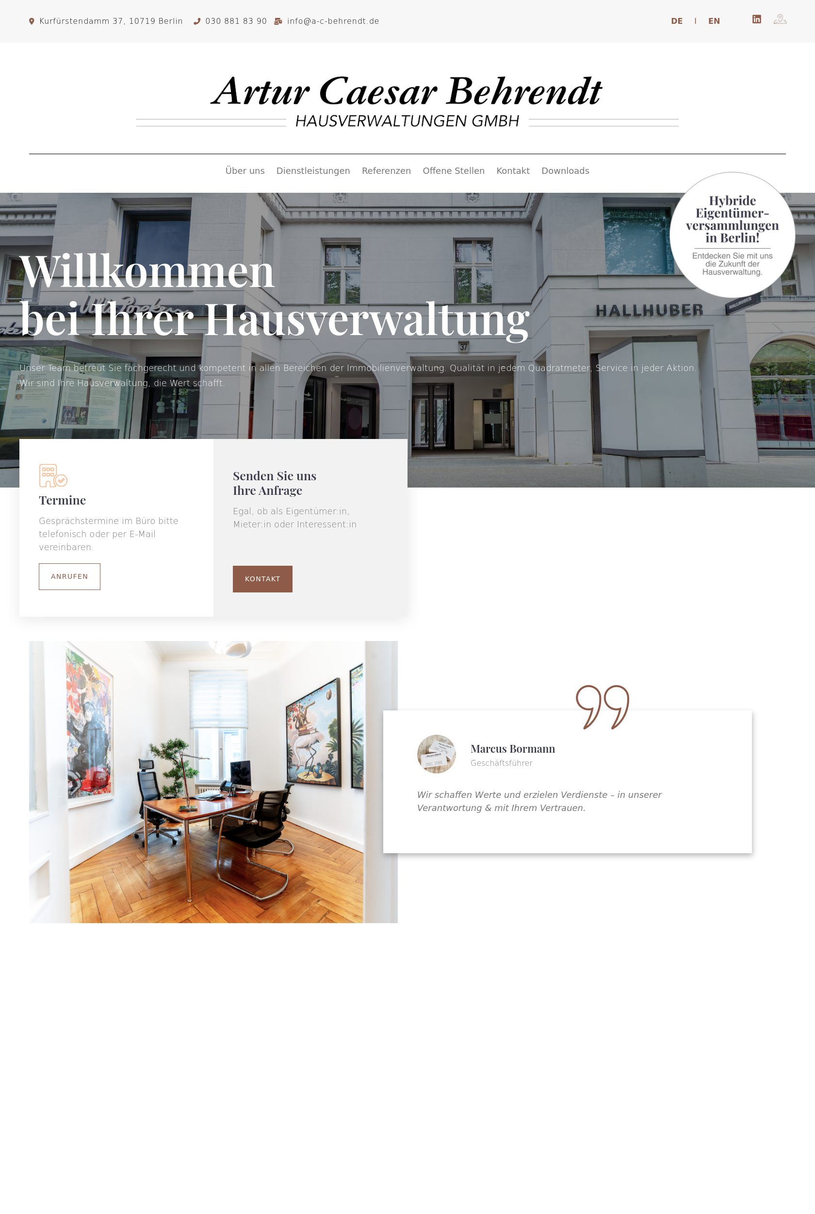 Das Bild zeigt einen Desktop Screenshot der vorgestellten Website