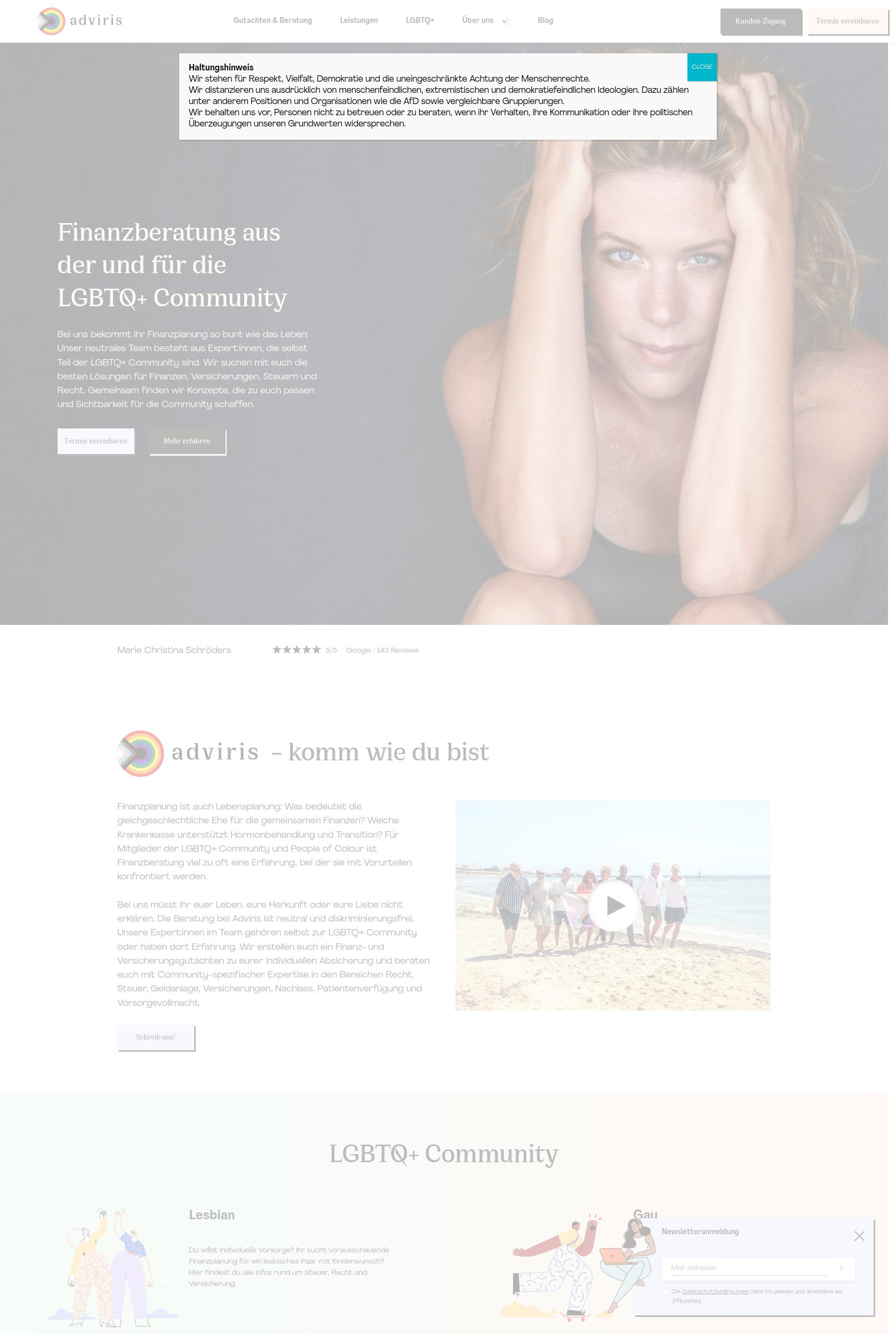 Das Bild zeigt einen Desktop Screenshot der vorgestellten Website