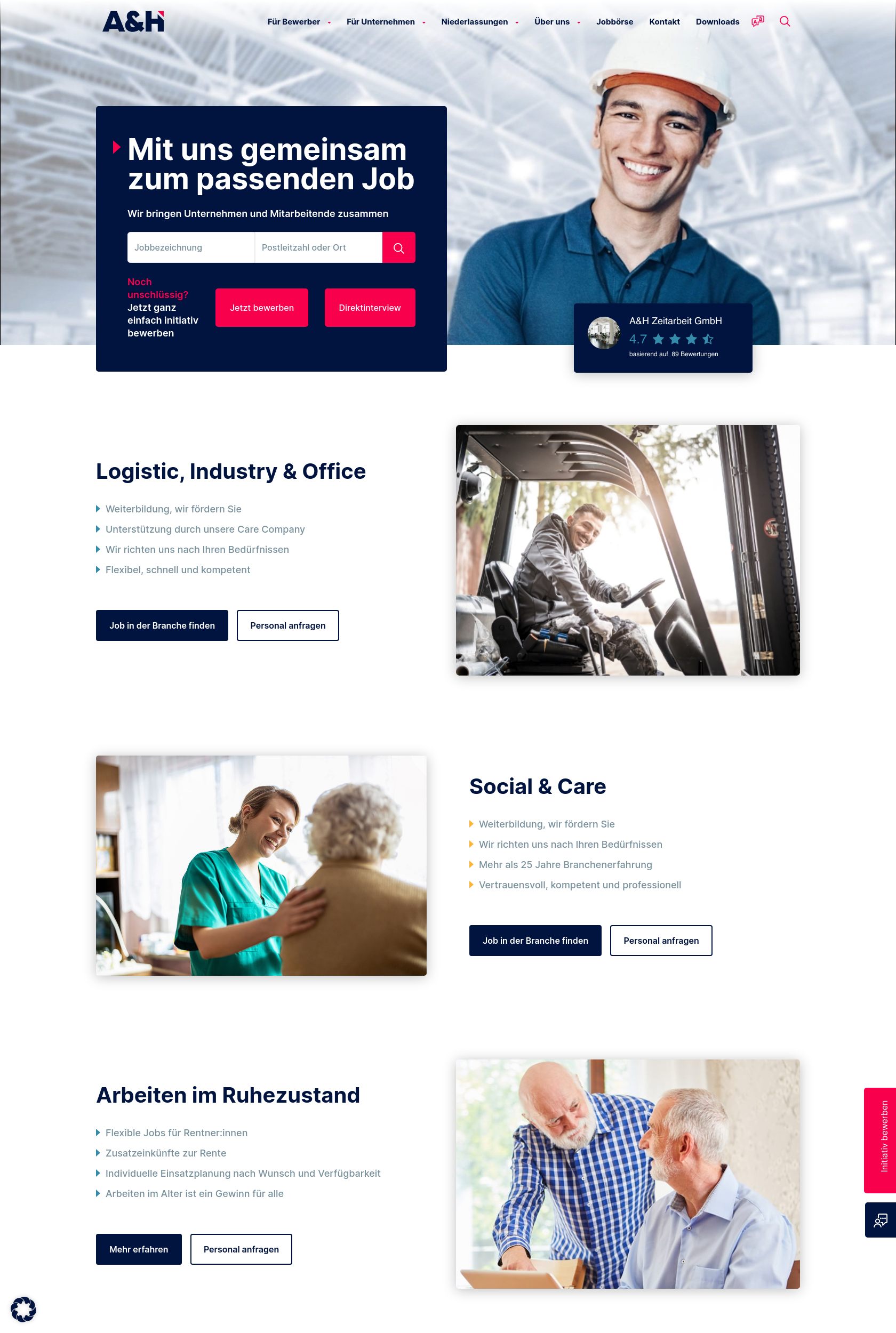 Das Bild zeigt einen Desktop Screenshot der vorgestellten Website