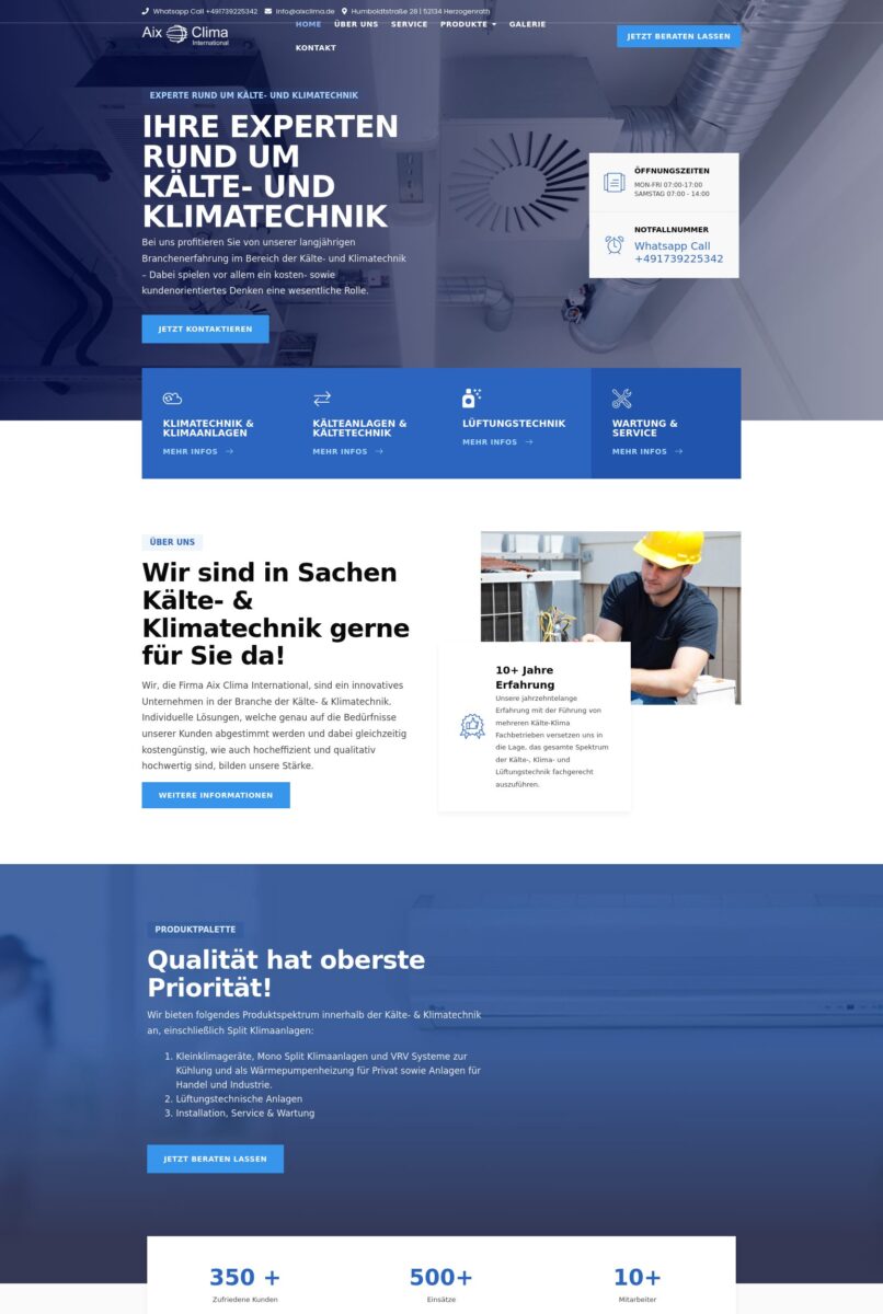 Das Bild zeigt einen Desktop Screenshot der vorgestellten Website