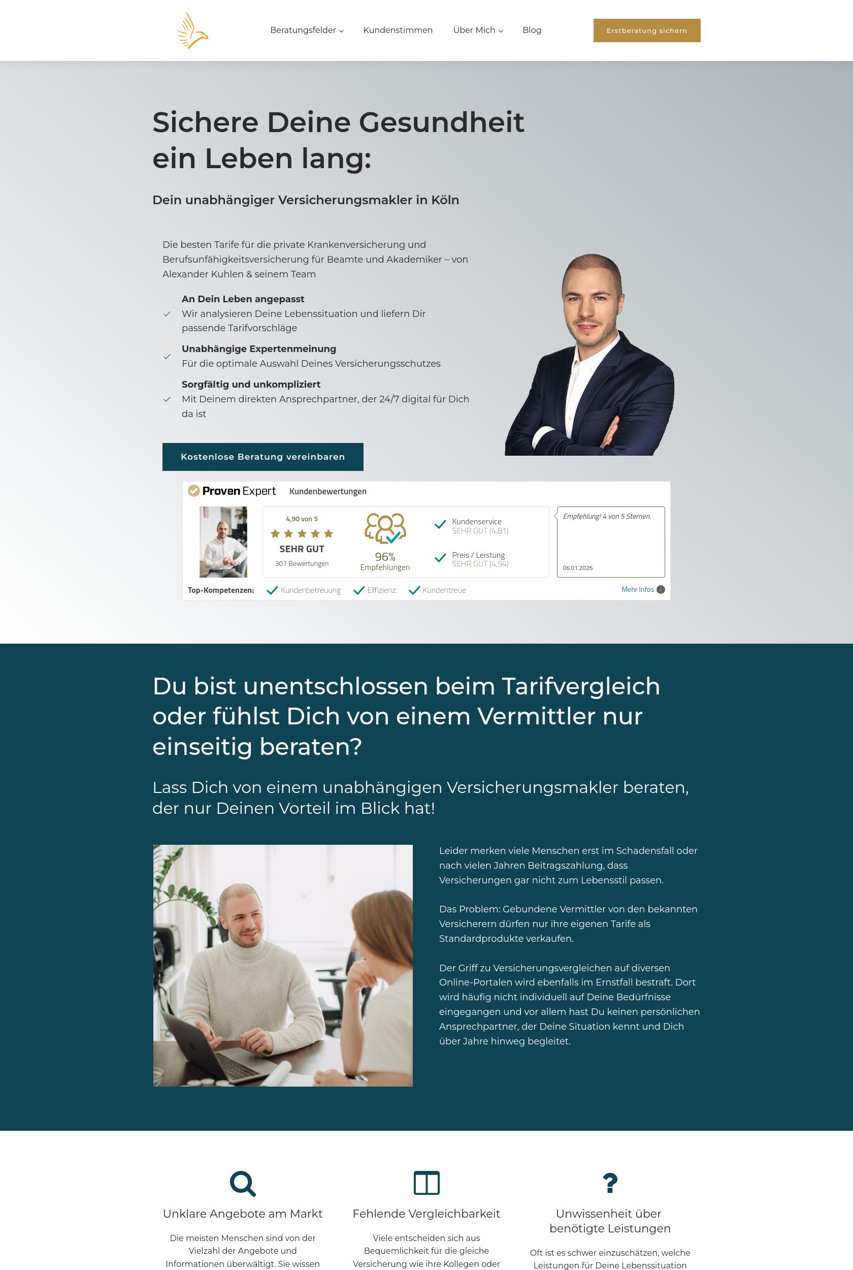 Das Bild zeigt einen Desktop Screenshot der vorgestellten Website