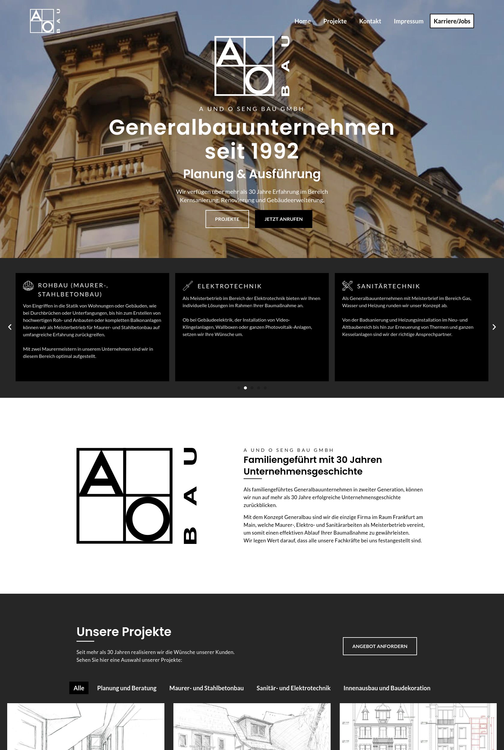 Das Bild zeigt einen Desktop Screenshot der vorgestellten Website