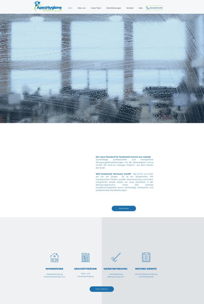 Das Bild zeigt einen Desktop Screenshot der vorgestellten Website