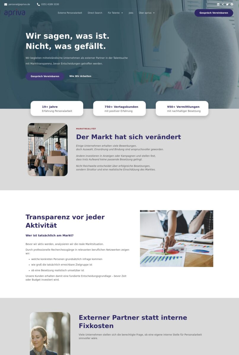 Das Bild zeigt einen Desktop Screenshot der vorgestellten Website