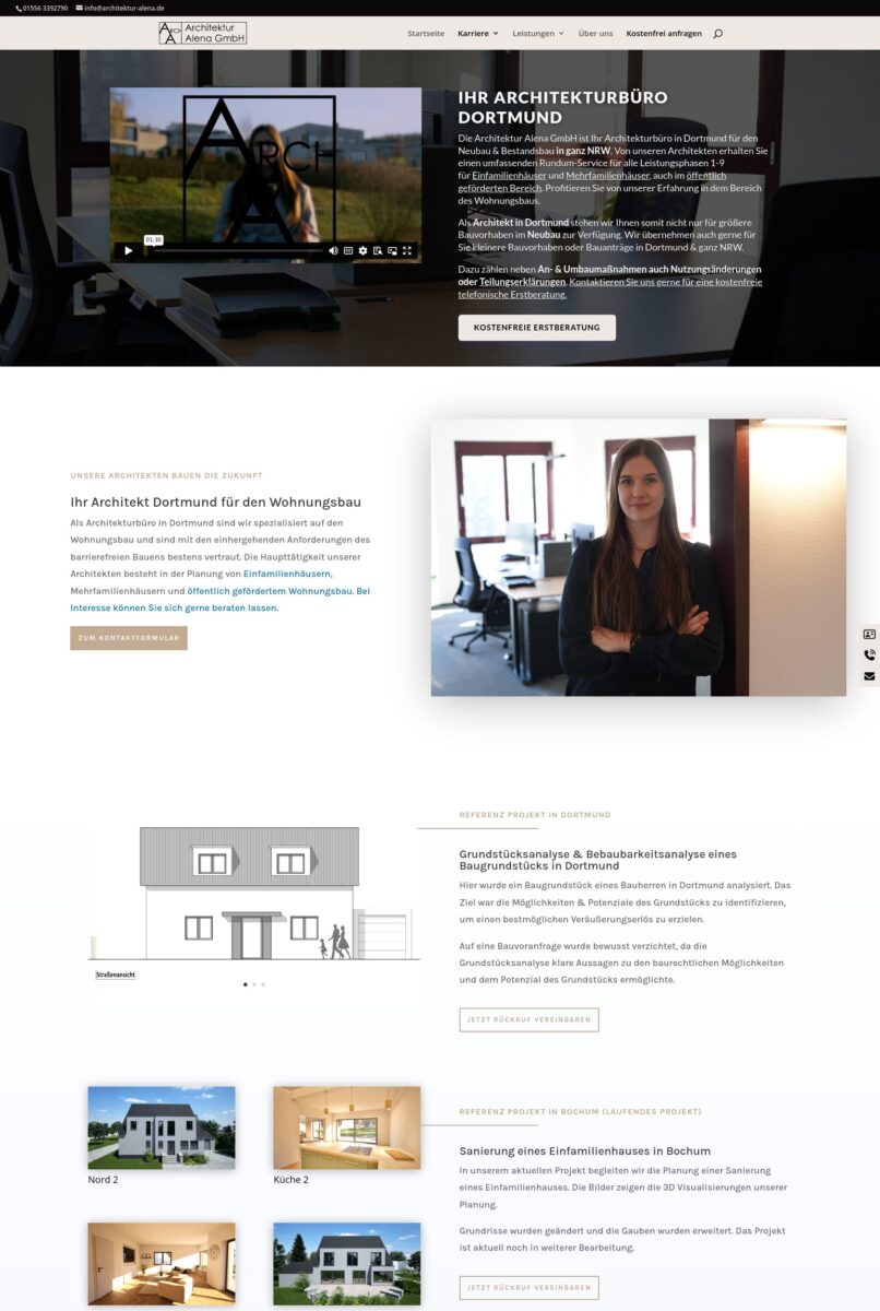 Das Bild zeigt einen Desktop Screenshot der vorgestellten Website