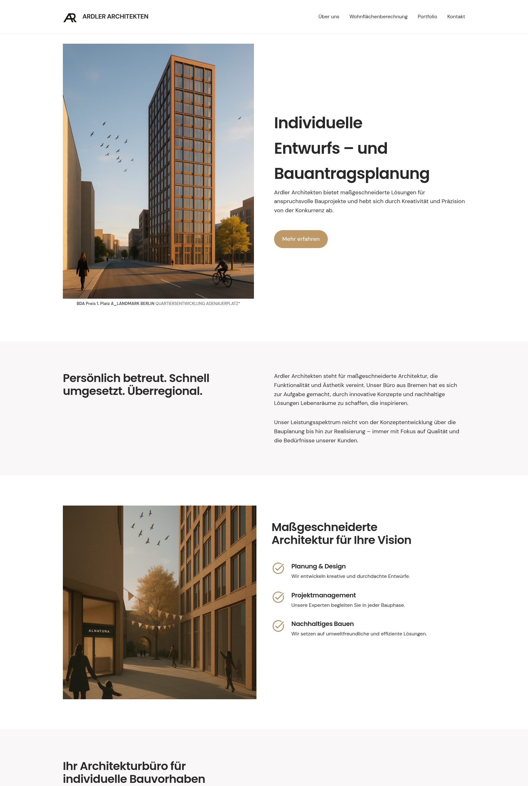 Das Bild zeigt einen Desktop Screenshot der vorgestellten Website