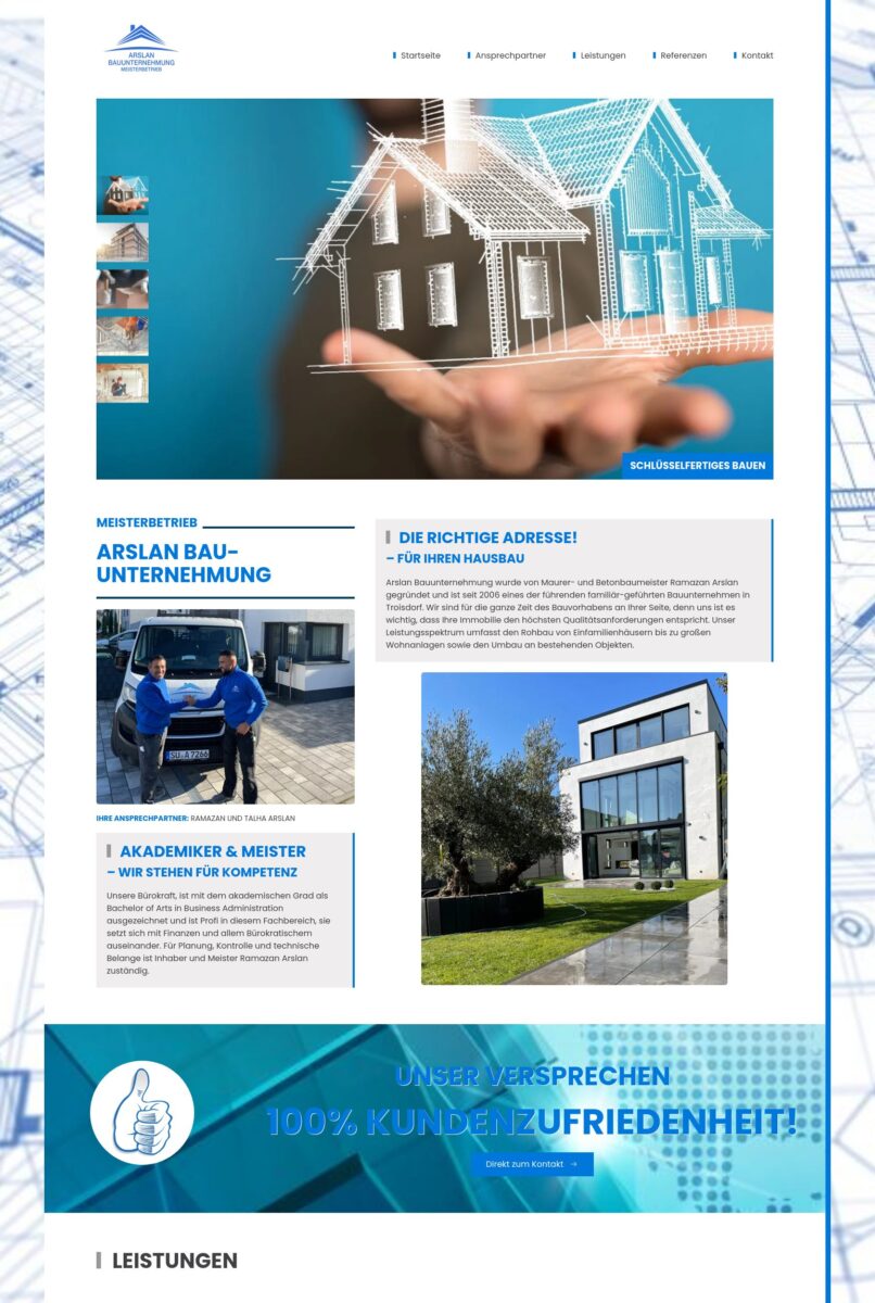 Das Bild zeigt einen Desktop Screenshot der vorgestellten Website