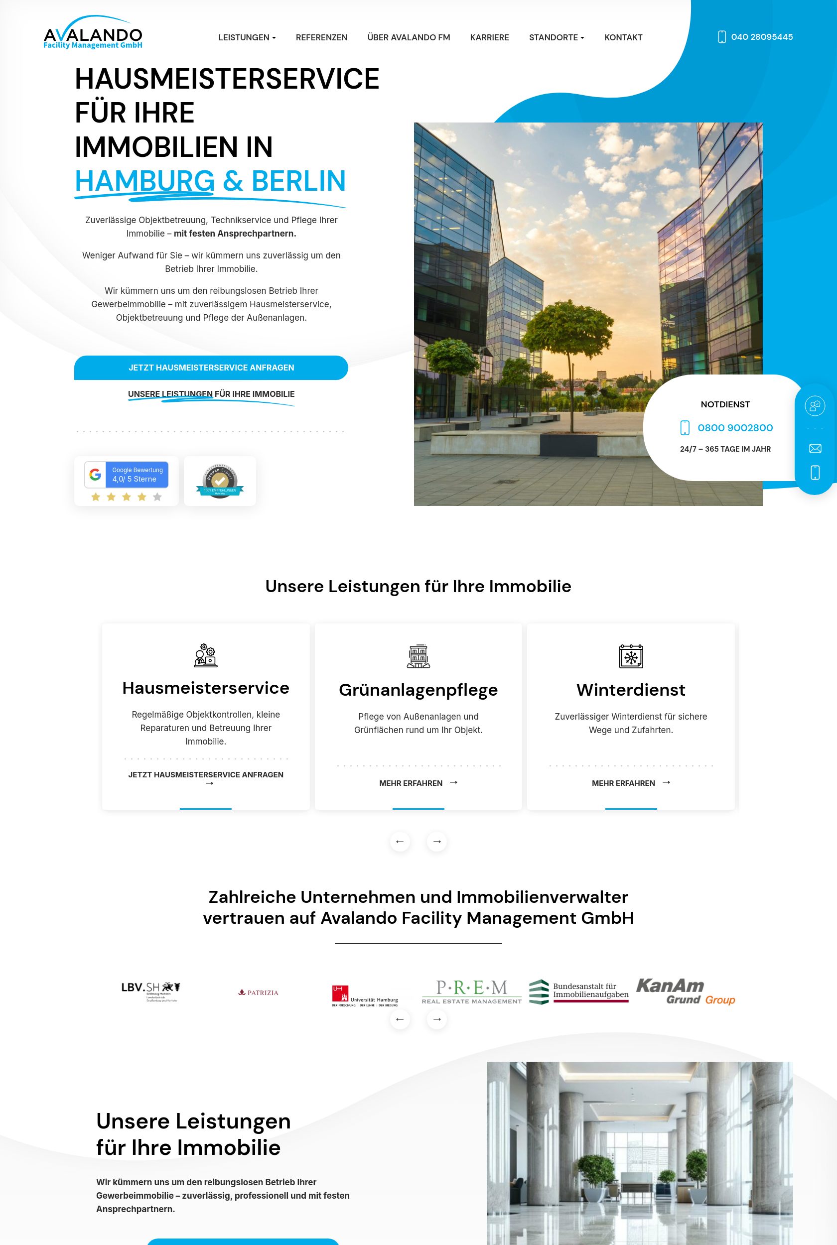 Das Bild zeigt einen Desktop Screenshot der vorgestellten Website