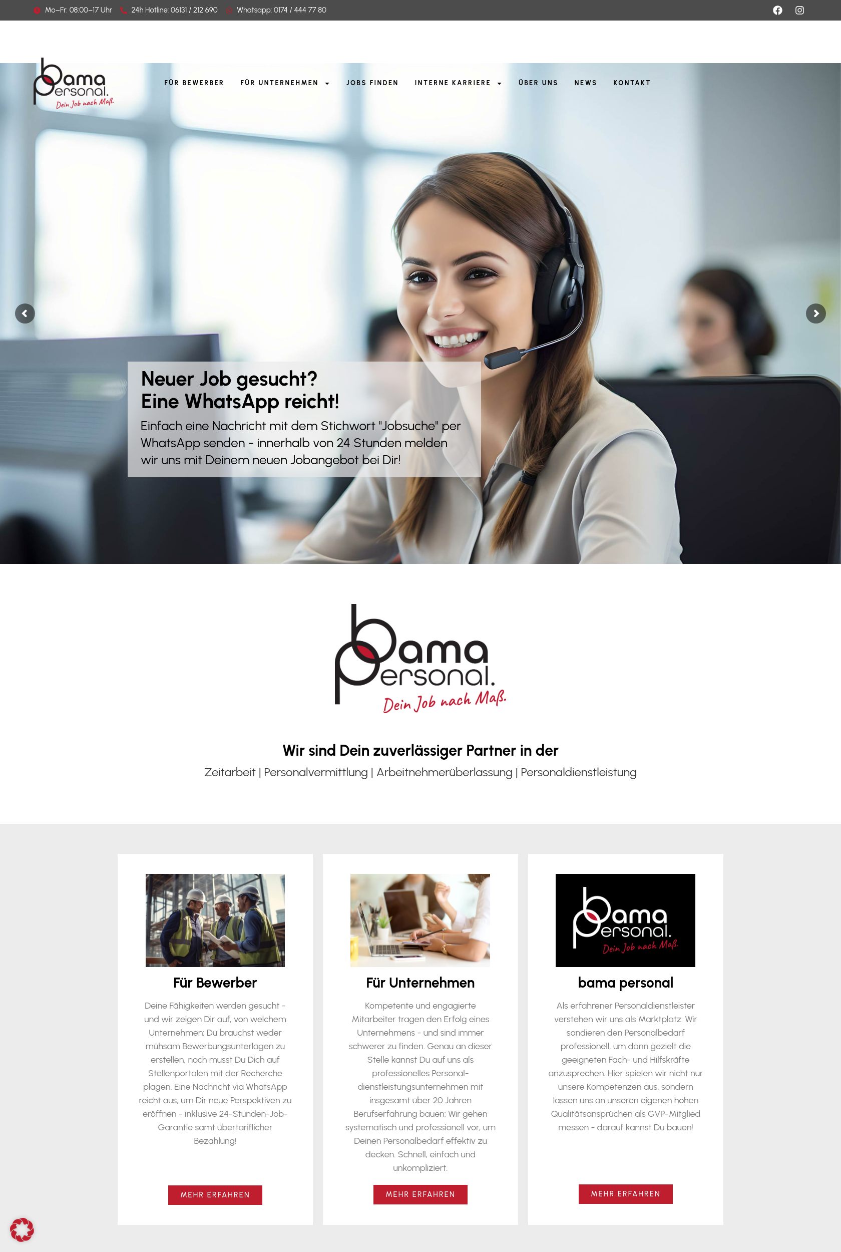 Das Bild zeigt einen Desktop Screenshot der vorgestellten Website