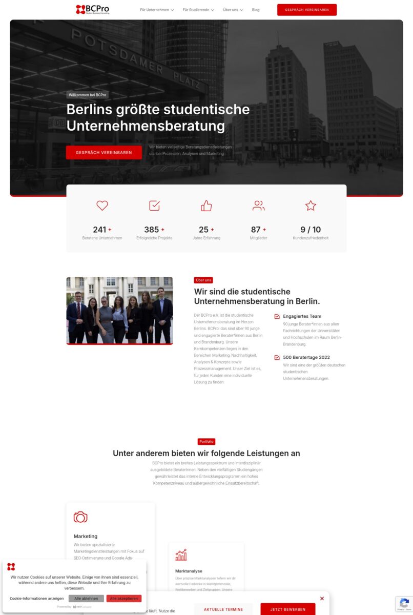 Das Bild zeigt einen Desktop Screenshot der vorgestellten Website