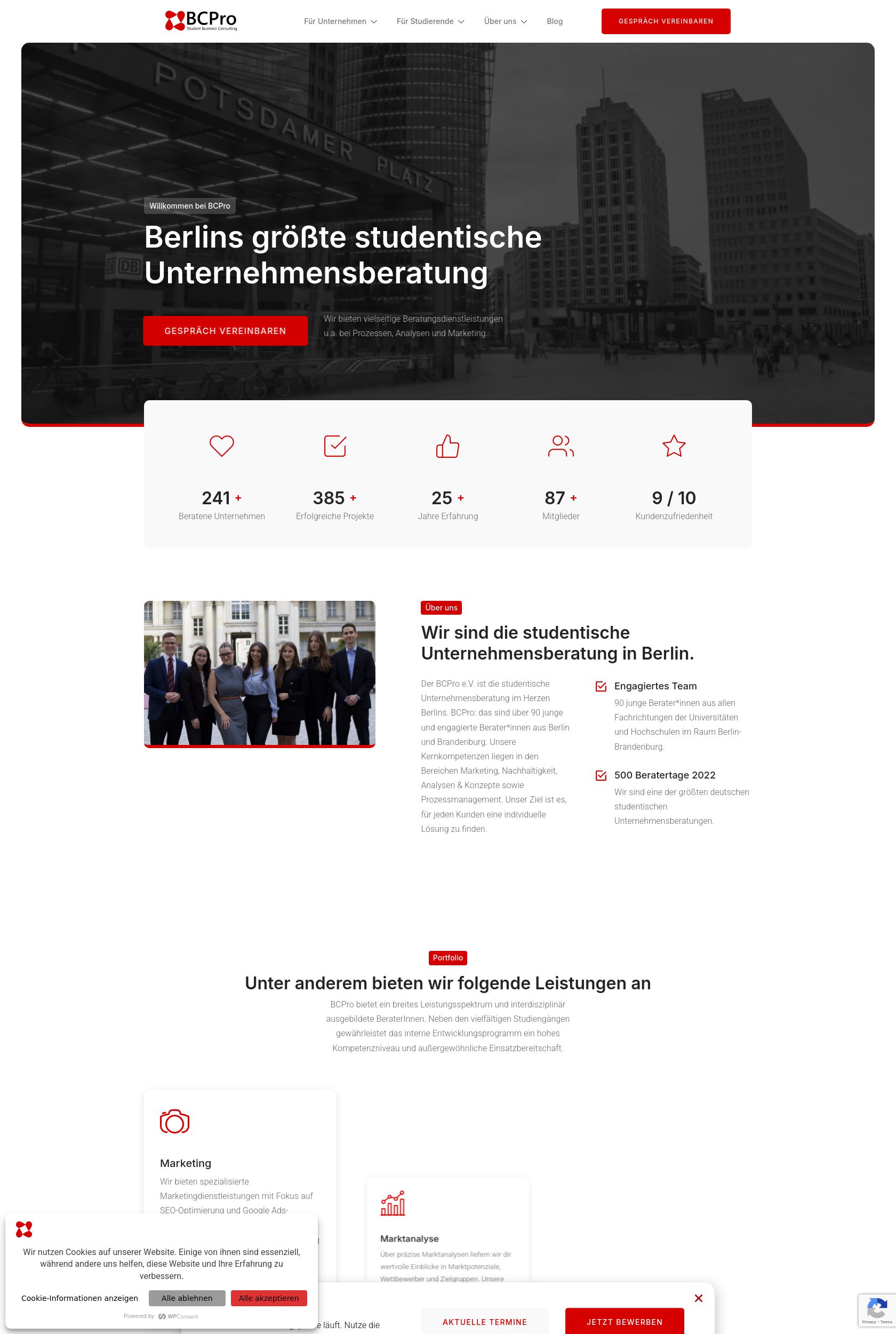 Das Bild zeigt einen Desktop Screenshot der vorgestellten Website