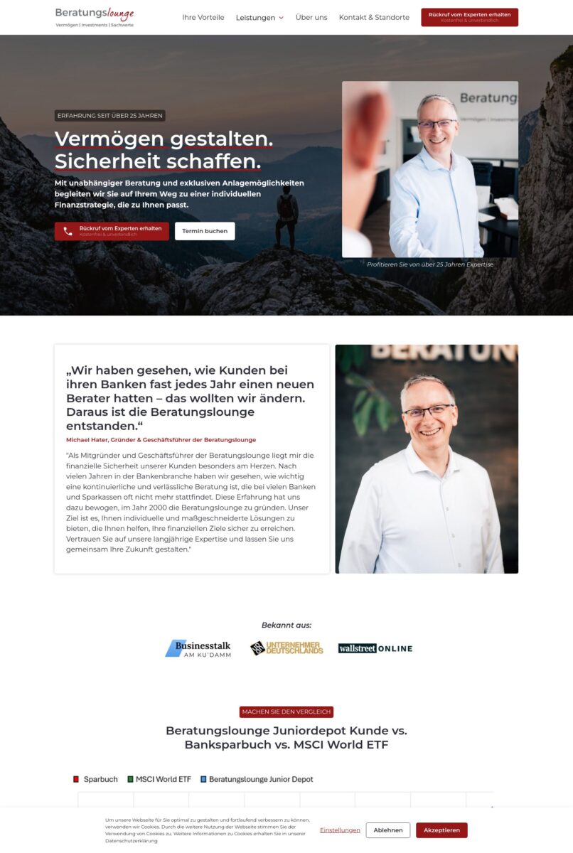 Das Bild zeigt einen Desktop Screenshot der vorgestellten Website