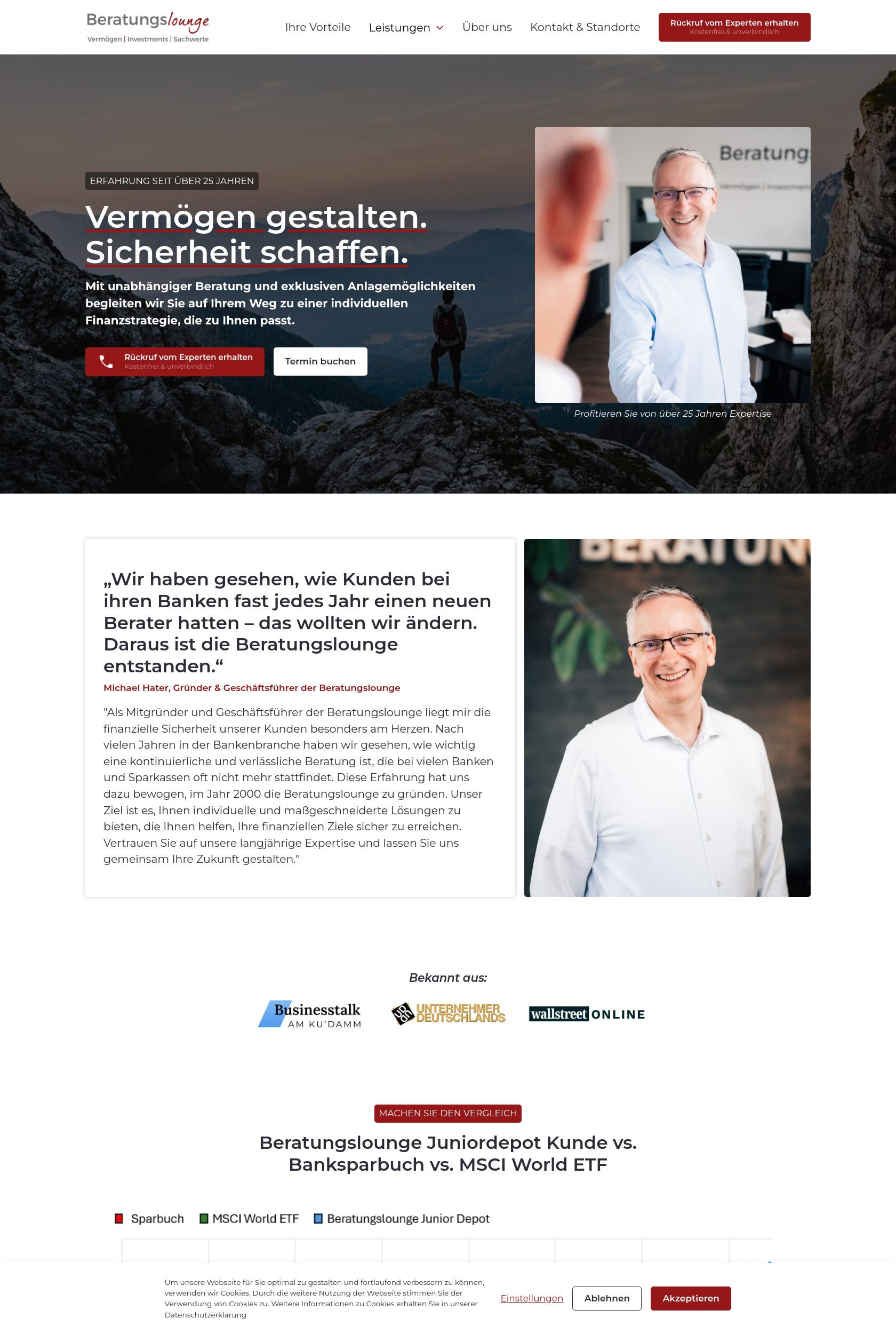 Das Bild zeigt einen Desktop Screenshot der vorgestellten Website