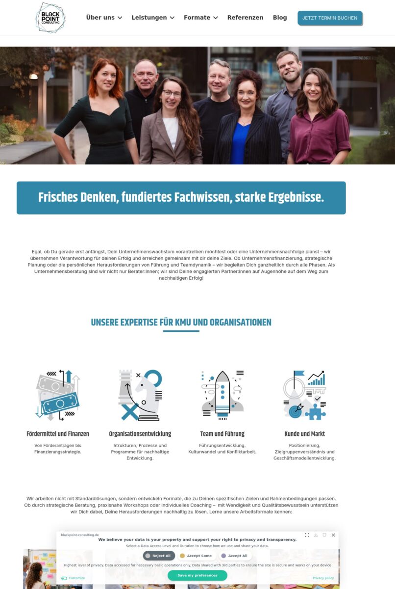 Das Bild zeigt einen Desktop Screenshot der vorgestellten Website