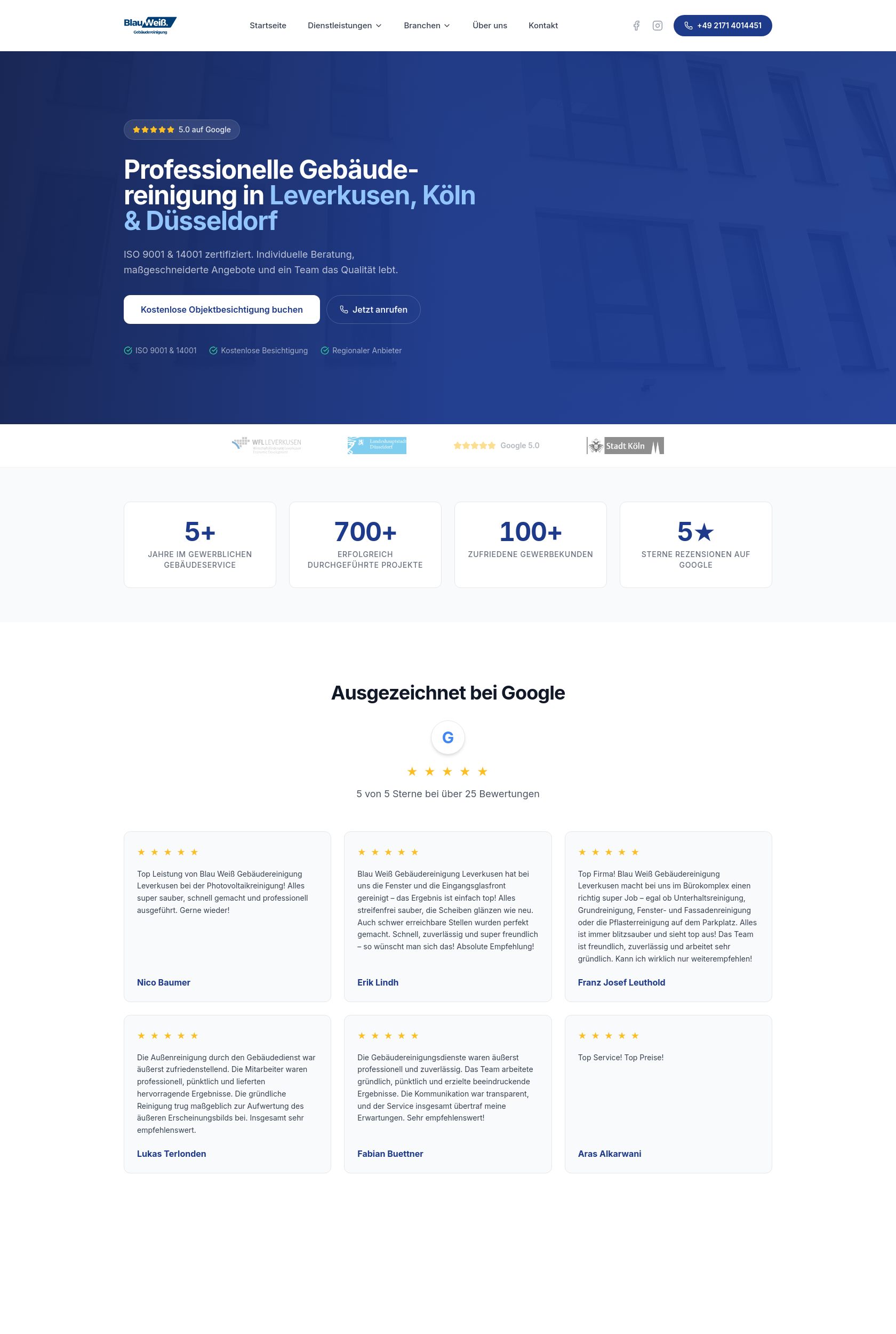 Das Bild zeigt einen Desktop Screenshot der vorgestellten Website