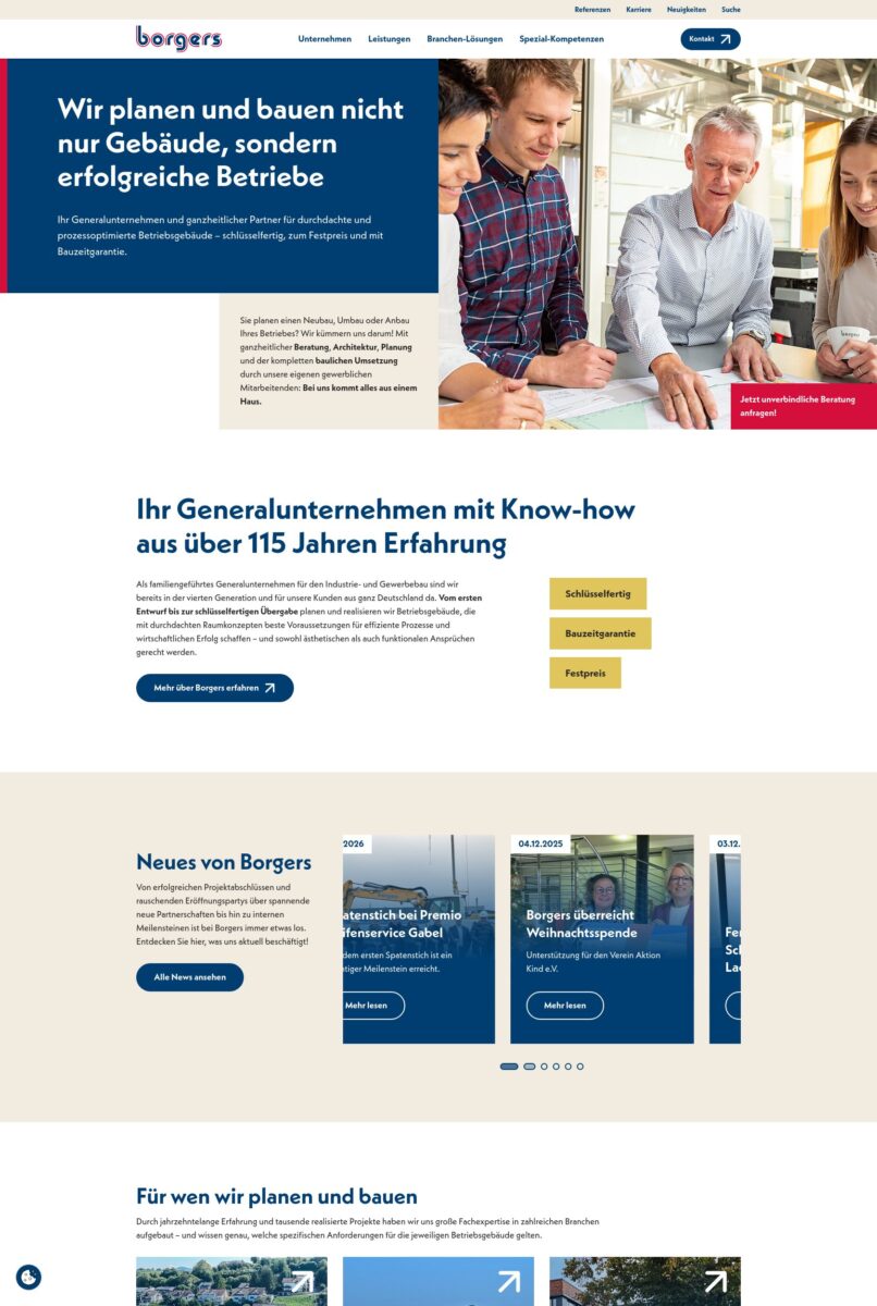 Das Bild zeigt einen Desktop Screenshot der vorgestellten Website