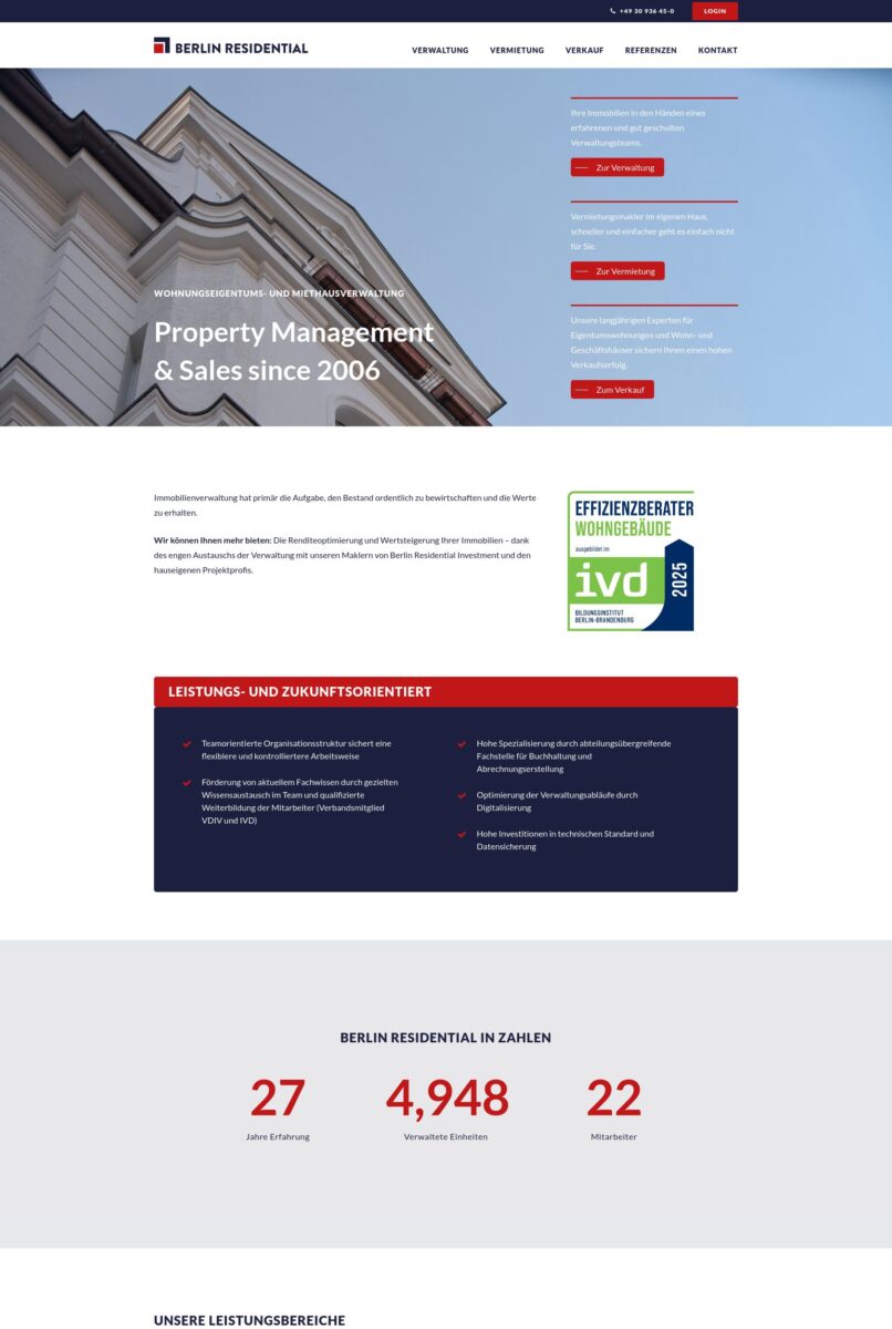 Das Bild zeigt einen Desktop Screenshot der vorgestellten Website