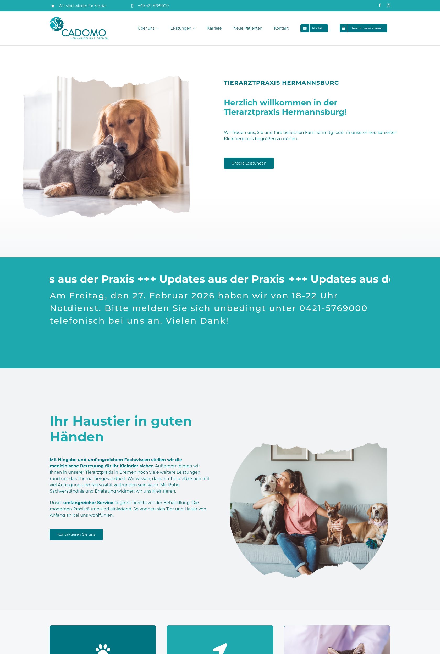 Das Bild zeigt einen Desktop Screenshot der vorgestellten Website