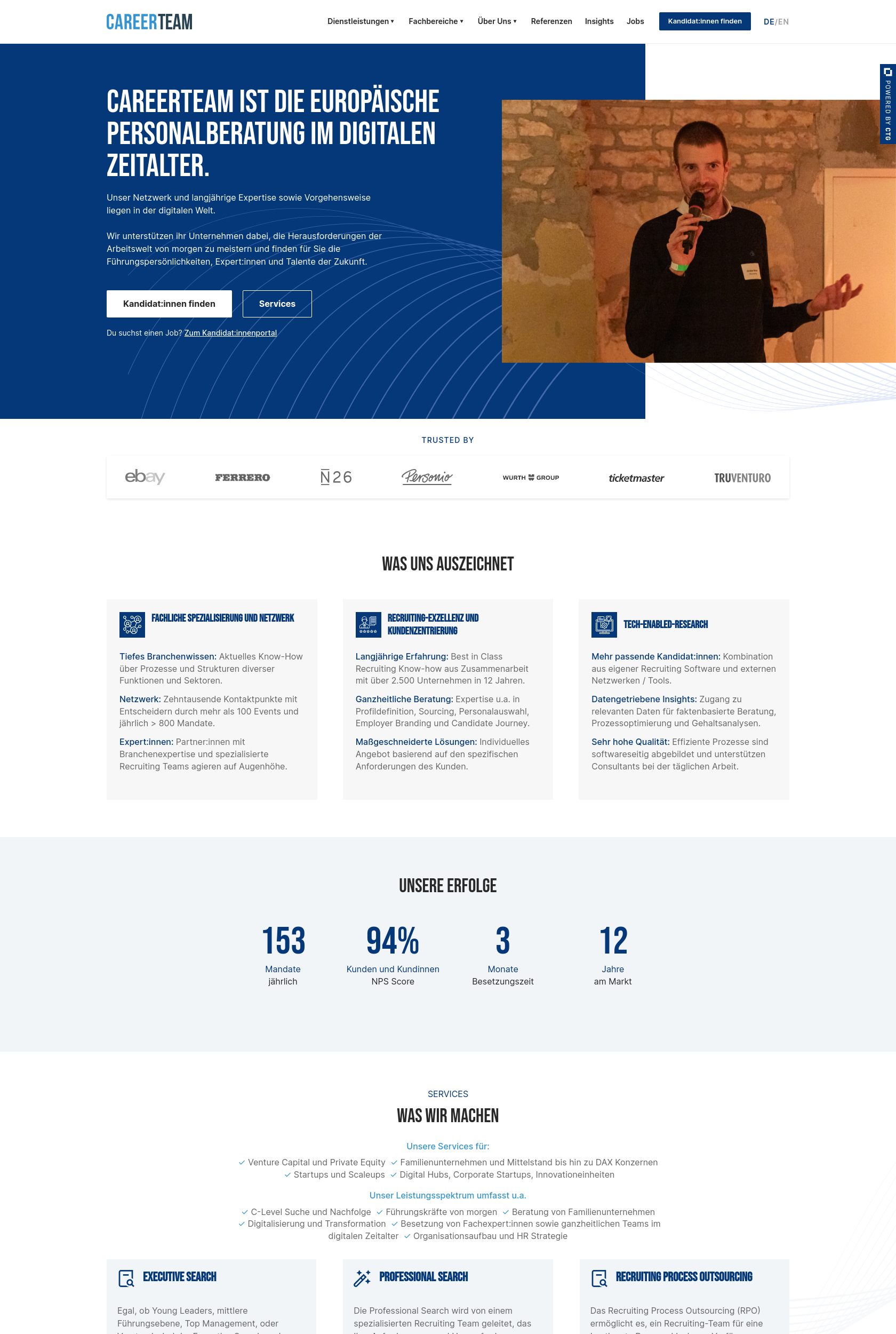 Das Bild zeigt einen Desktop Screenshot der vorgestellten Website