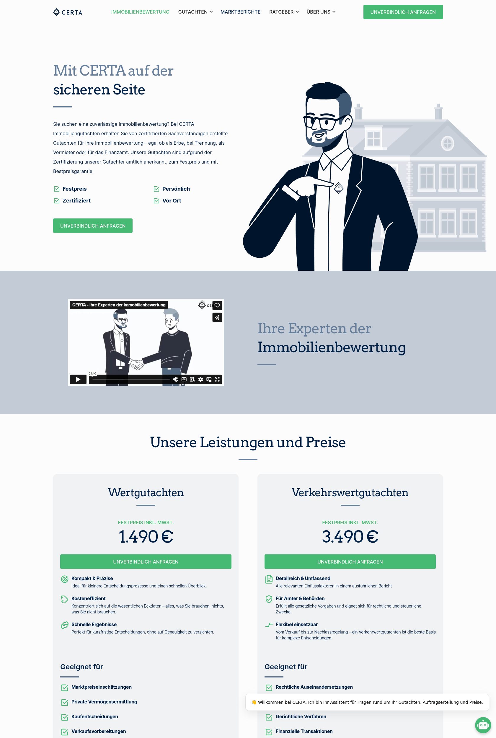 Das Bild zeigt einen Desktop Screenshot der vorgestellten Website