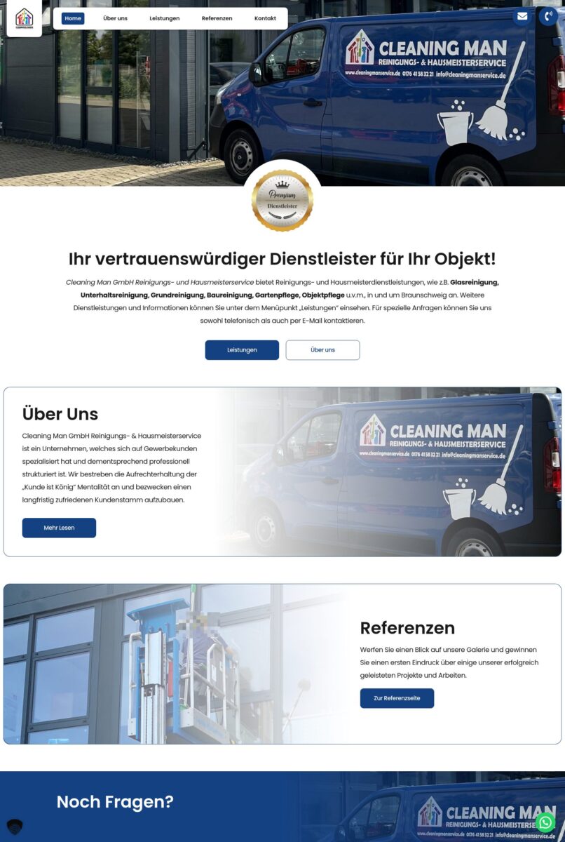 Das Bild zeigt einen Desktop Screenshot der vorgestellten Website
