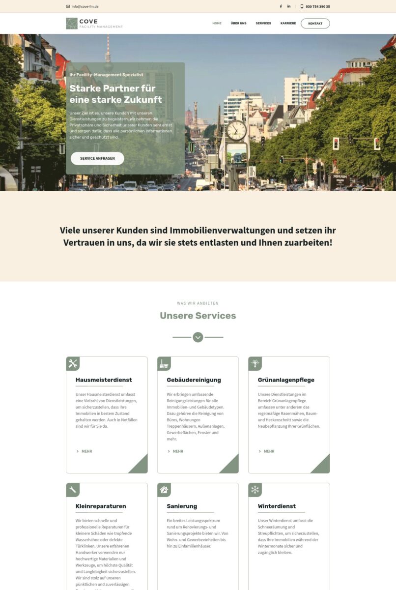Das Bild zeigt einen Desktop Screenshot der vorgestellten Website