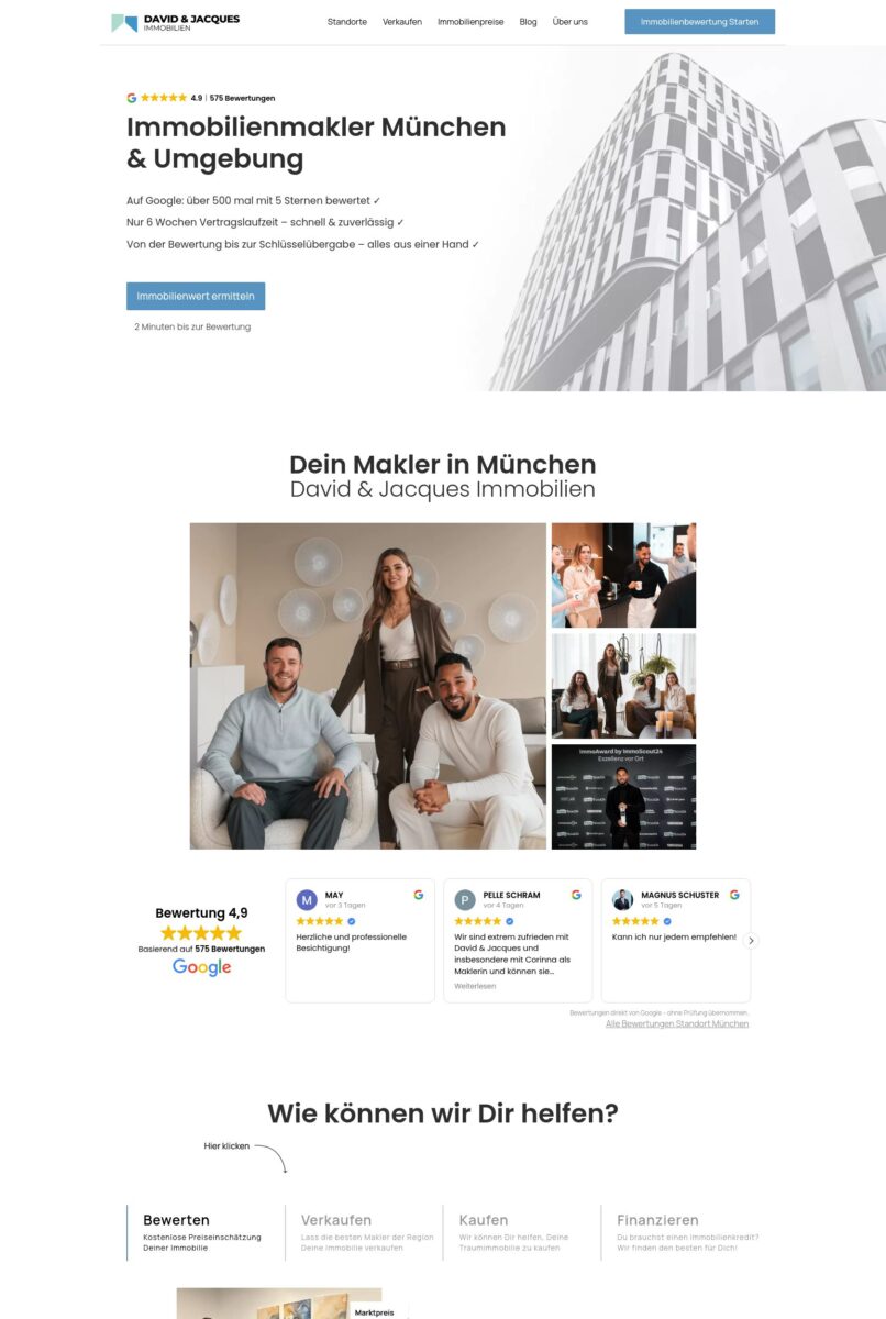 Das Bild zeigt einen Desktop Screenshot der vorgestellten Website