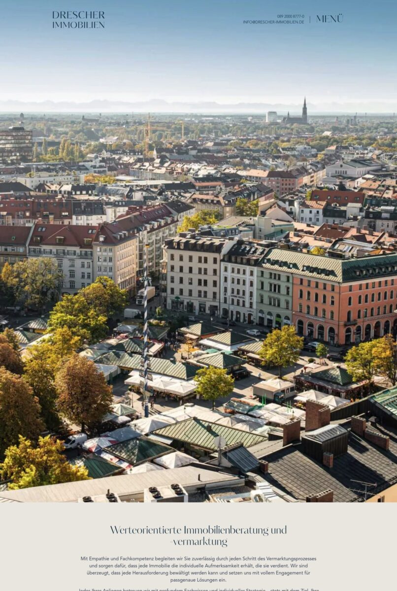 Das Bild zeigt einen Desktop Screenshot der vorgestellten Website