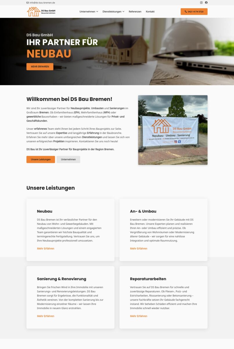 Das Bild zeigt einen Desktop Screenshot der vorgestellten Website