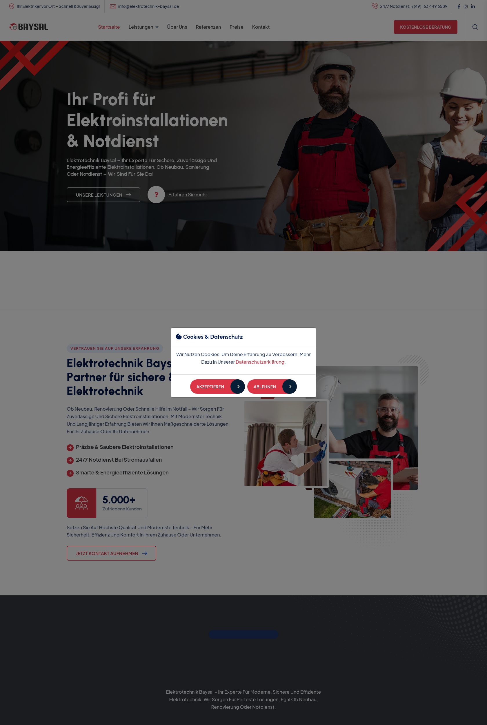 Das Bild zeigt einen Desktop Screenshot der vorgestellten Website