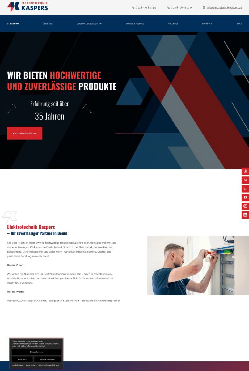 Das Bild zeigt einen Desktop Screenshot der vorgestellten Website