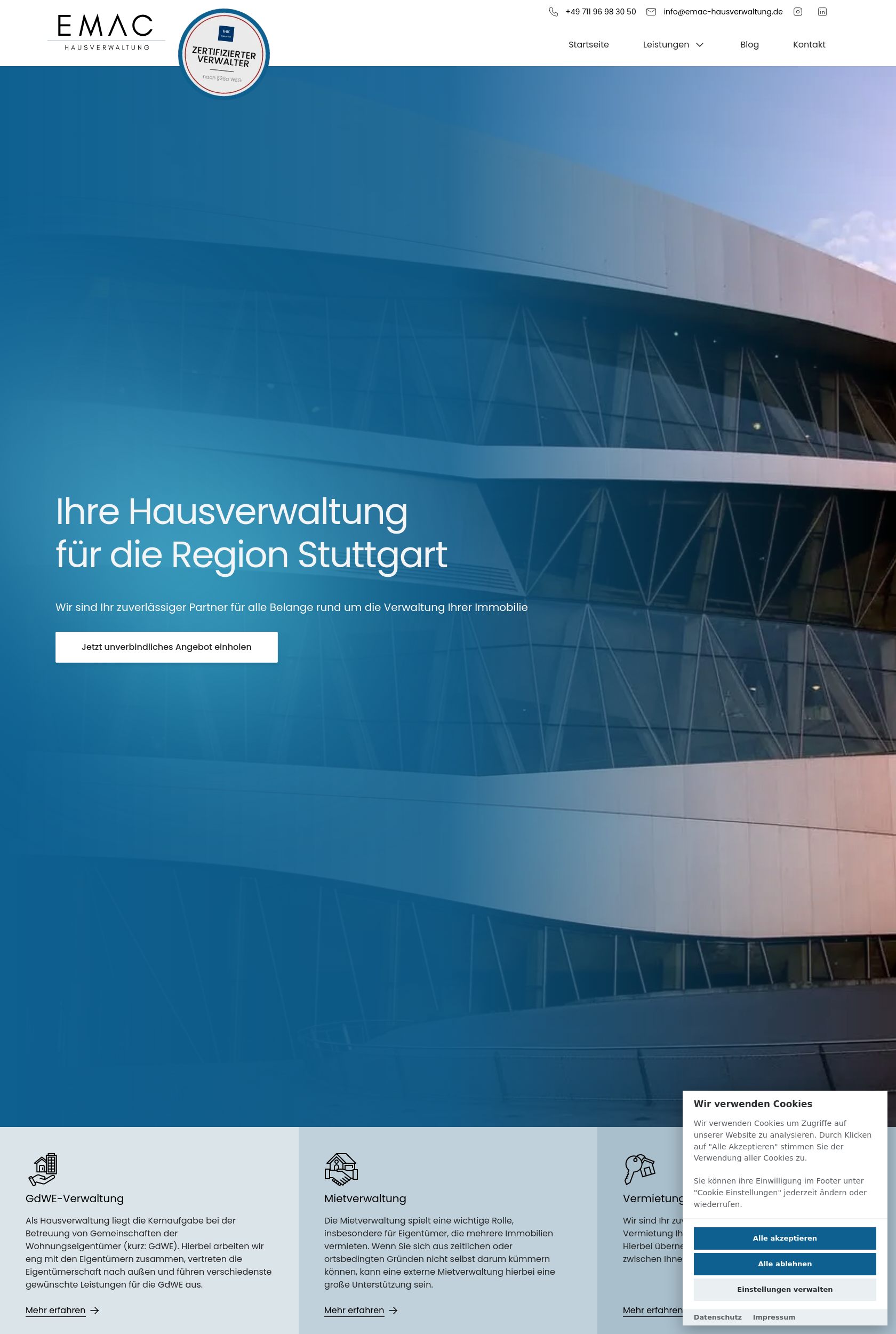 Das Bild zeigt einen Desktop Screenshot der vorgestellten Website