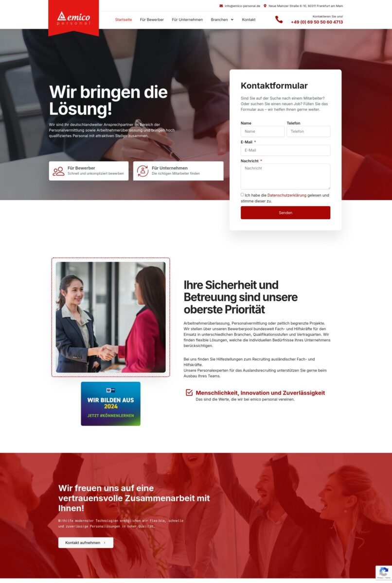 Das Bild zeigt einen Desktop Screenshot der vorgestellten Website