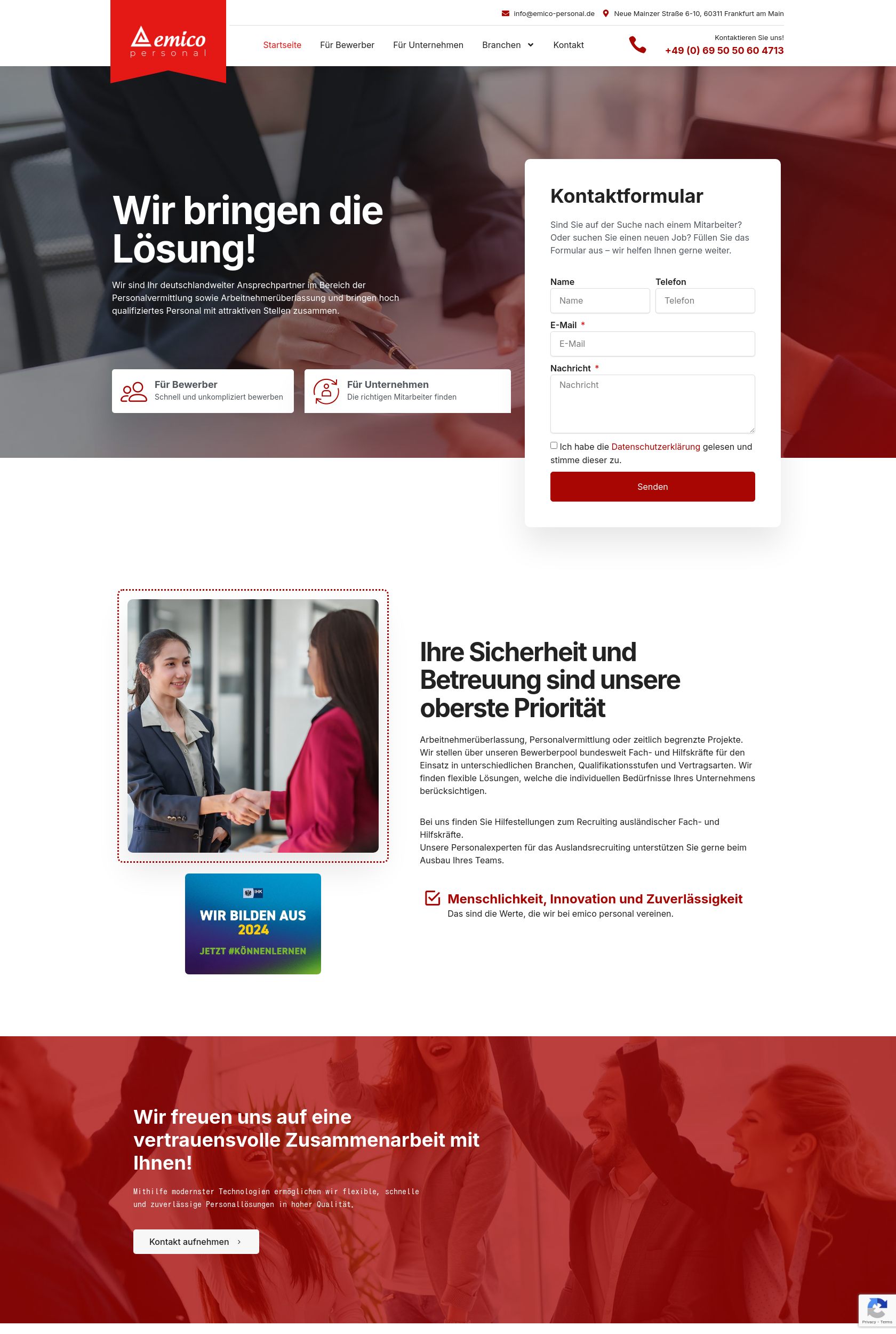 Das Bild zeigt einen Desktop Screenshot der vorgestellten Website