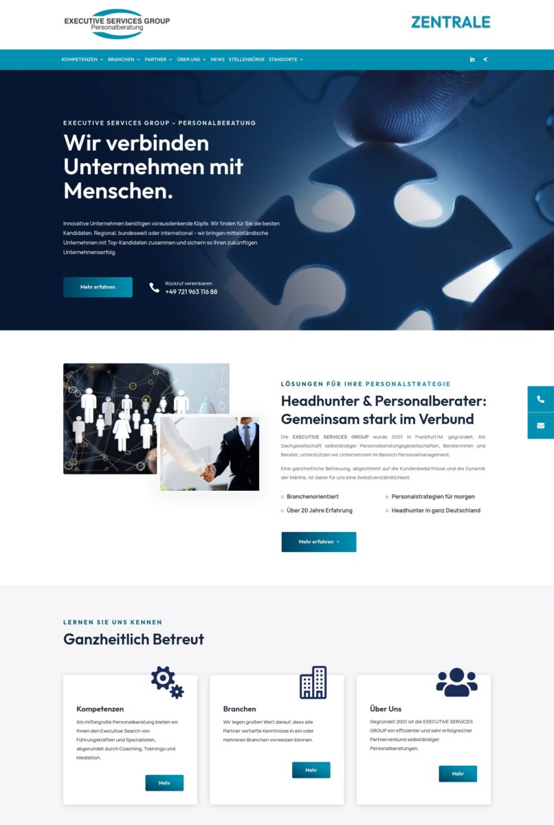 Das Bild zeigt einen Desktop Screenshot der vorgestellten Website