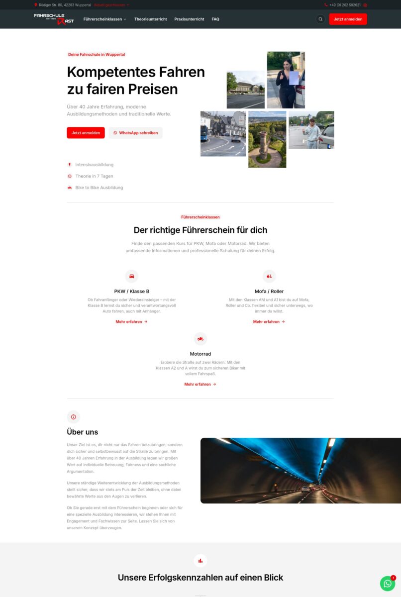 Das Bild zeigt einen Desktop Screenshot der vorgestellten Website