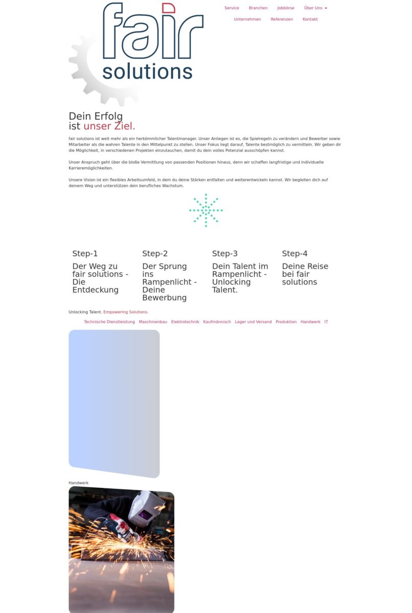 Das Bild zeigt einen Desktop Screenshot der vorgestellten Website