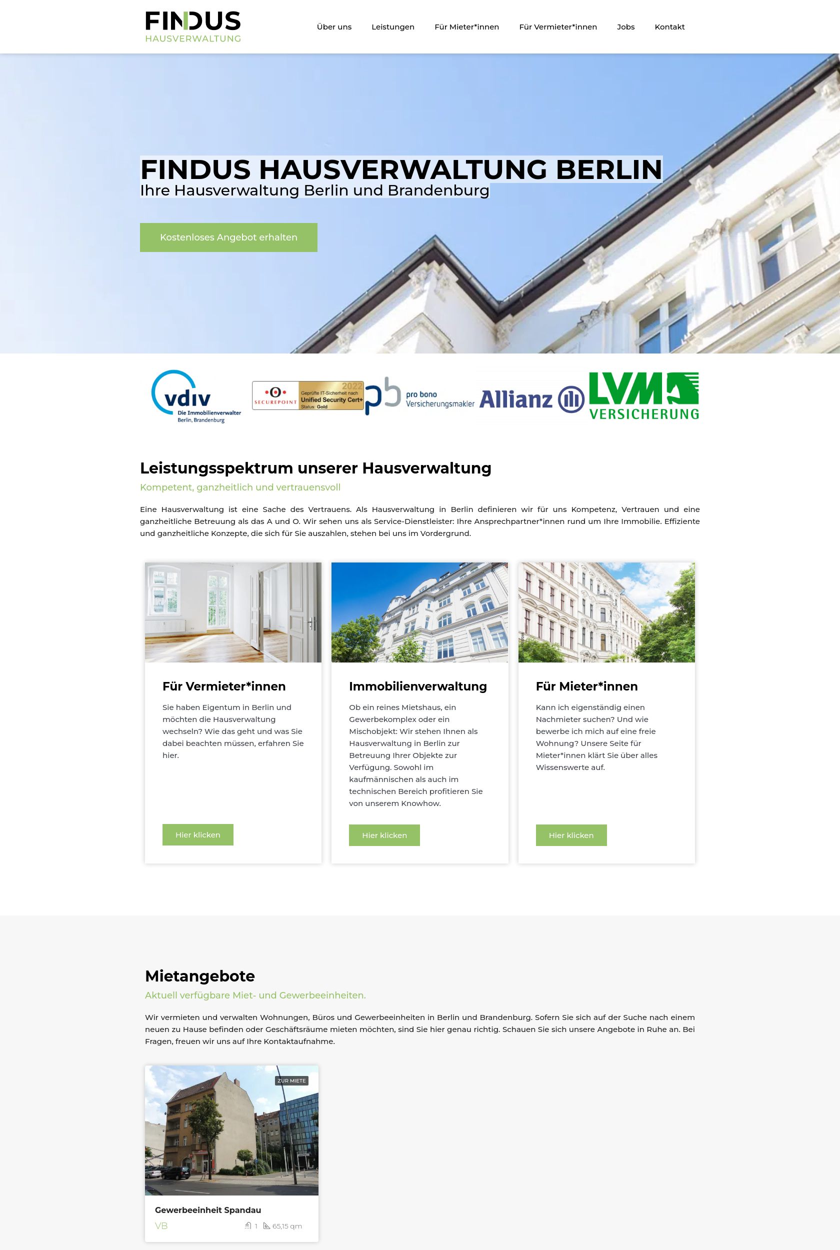 Das Bild zeigt einen Desktop Screenshot der vorgestellten Website