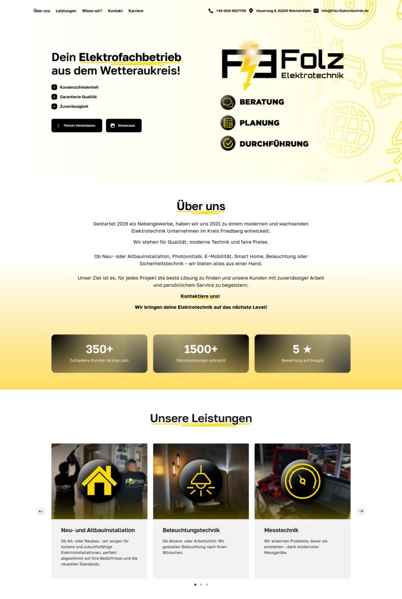 Das Bild zeigt einen Desktop Screenshot der vorgestellten Website