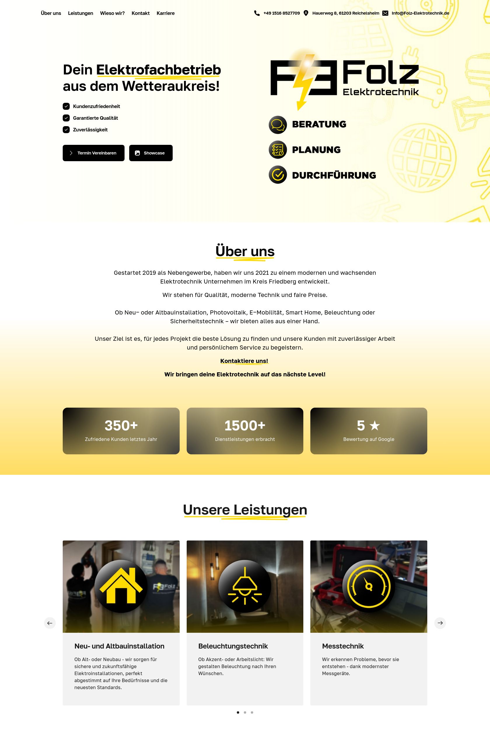 Das Bild zeigt einen Desktop Screenshot der vorgestellten Website