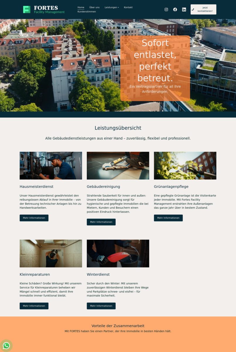 Das Bild zeigt einen Desktop Screenshot der vorgestellten Website